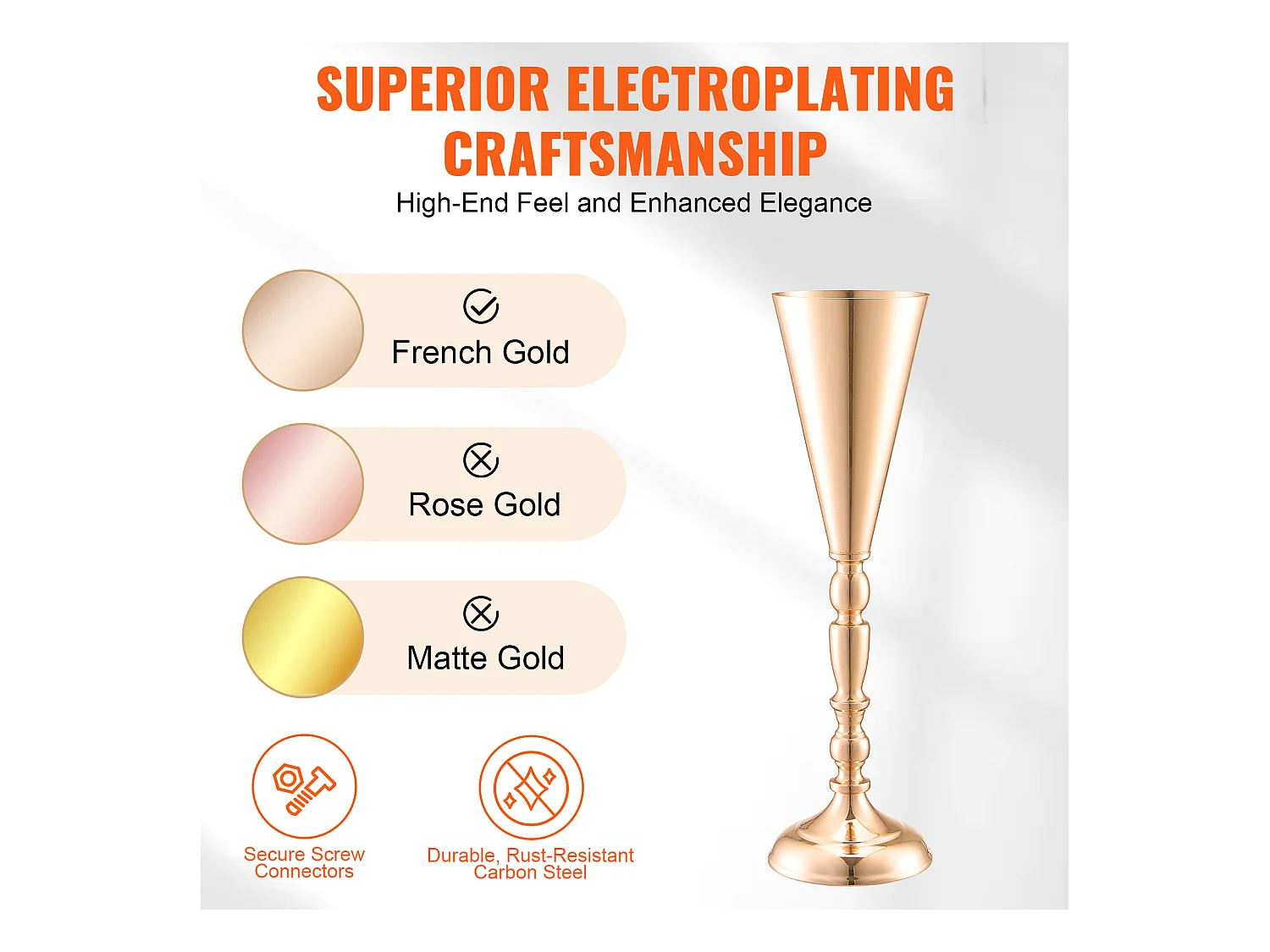 Vase SucceBuy Lot de 10 Vases à Fleurs de Mariage en Métal Doré de 43 cm de Haut pour Tables