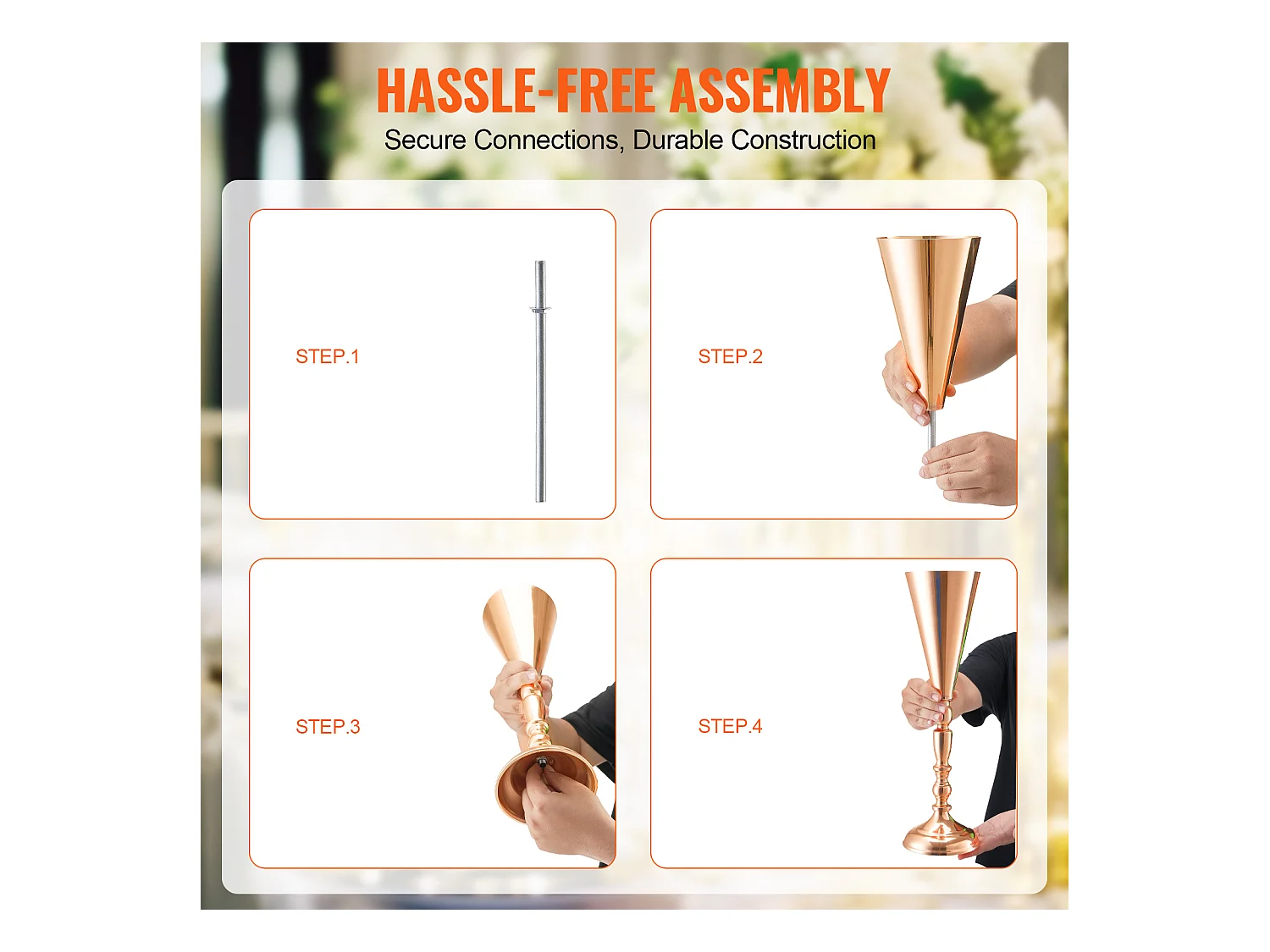 Vase SucceBuy Lot de 10 Vases à Fleurs de Mariage en Métal Doré de 43 cm de Haut pour Tables