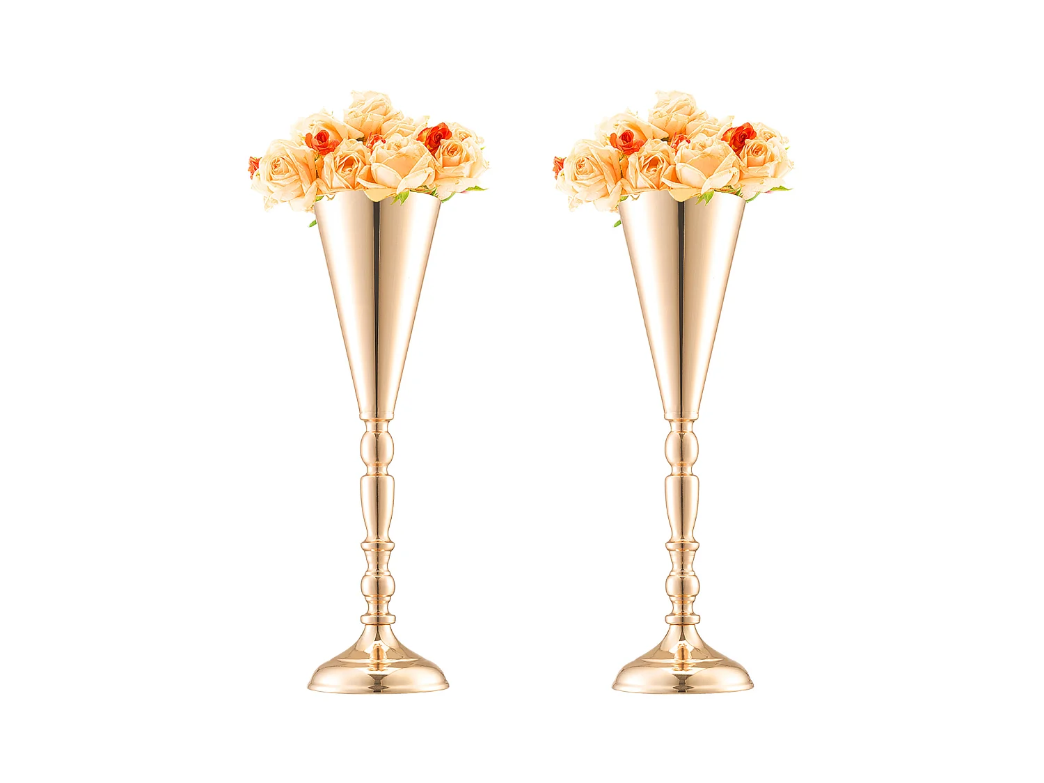 Vase SucceBuy Lot de 10 Vases à Fleurs de Mariage en Métal Doré de 43 cm de Haut pour Tables