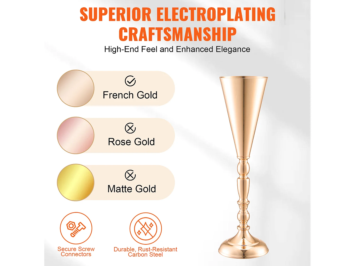 Vase SucceBuy Lot de 10 Vases à Fleurs de Mariage en Métal Doré de 43 cm de Haut pour Tables