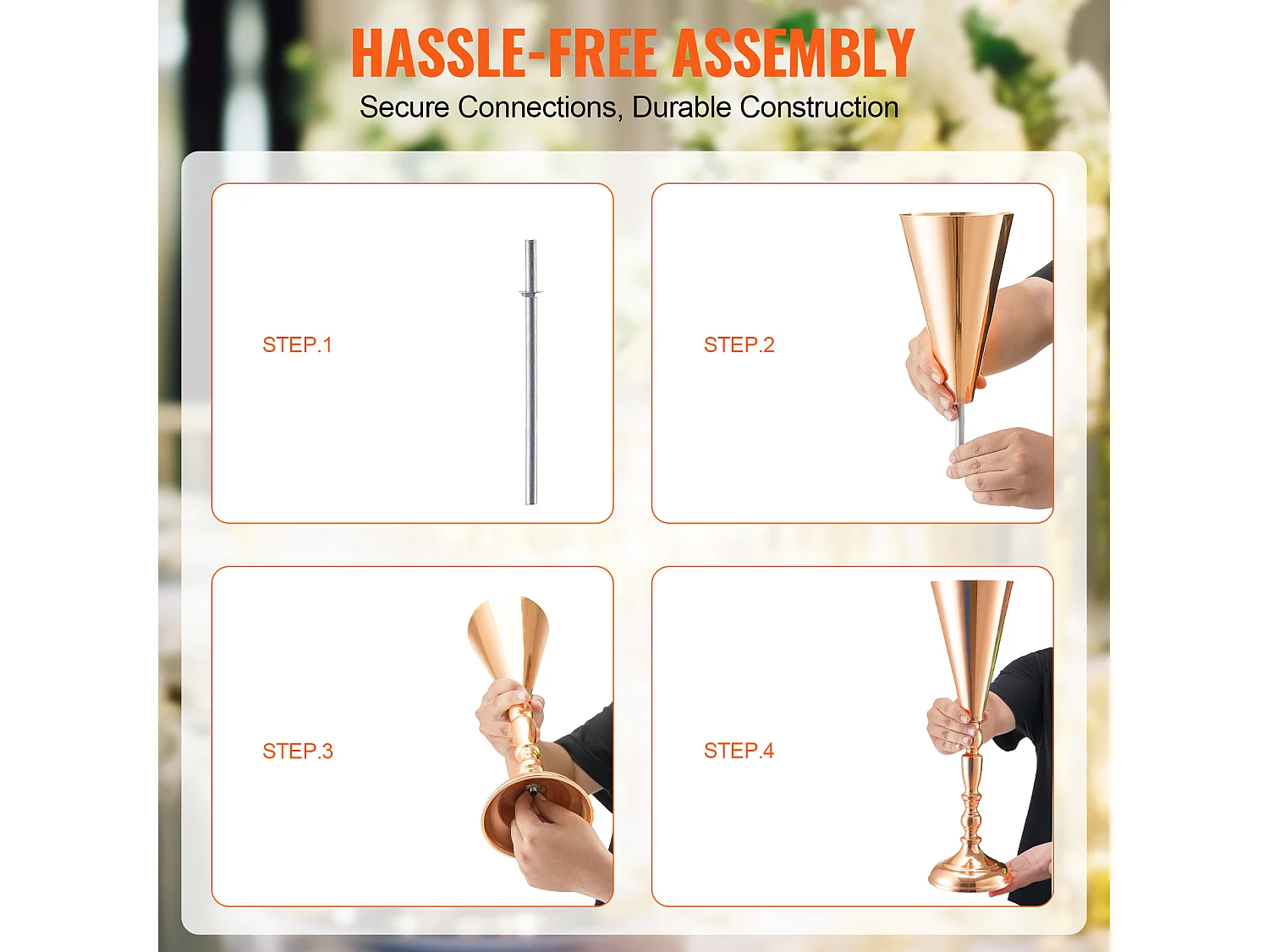 Vase SucceBuy Lot de 10 Vases à Fleurs de Mariage en Métal Doré de 43 cm de Haut pour Tables