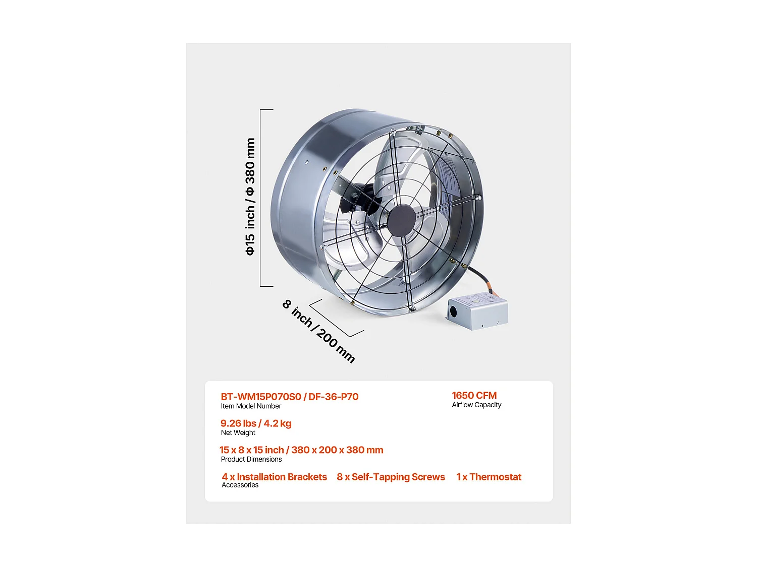 Ventilateur à Tambour SucceBuy 76cm Haute Vitesse 3 Vitesses 13000CFM pour Entrepôt