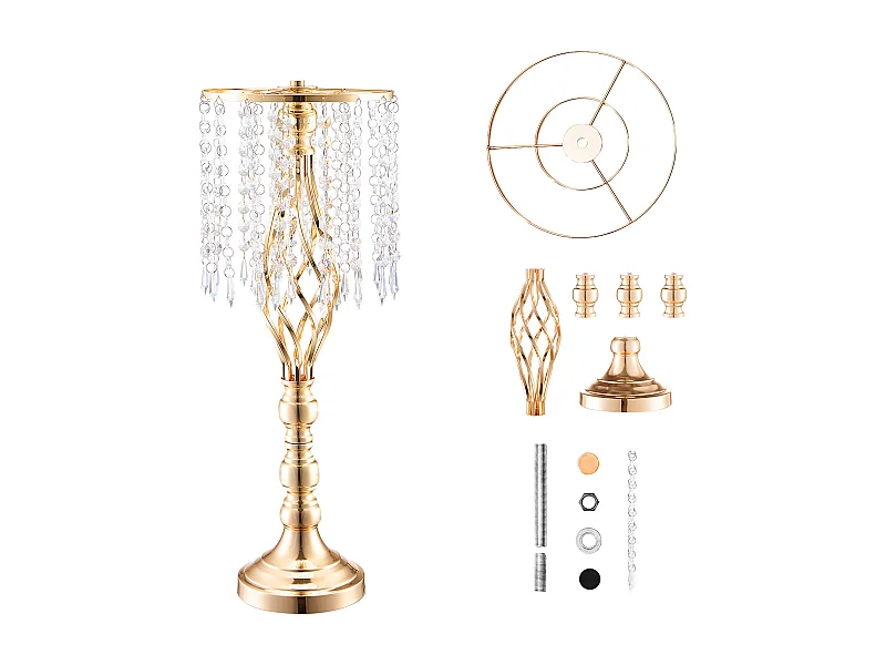 Vaso SucceBuy Set di 2 Portafiori in Cristallo da Matrimonio Alti 55 cm, Vaso in Metallo Dorato per Decorazione, Peso Netto (con Tutti gli Accessori) 1,46 kg