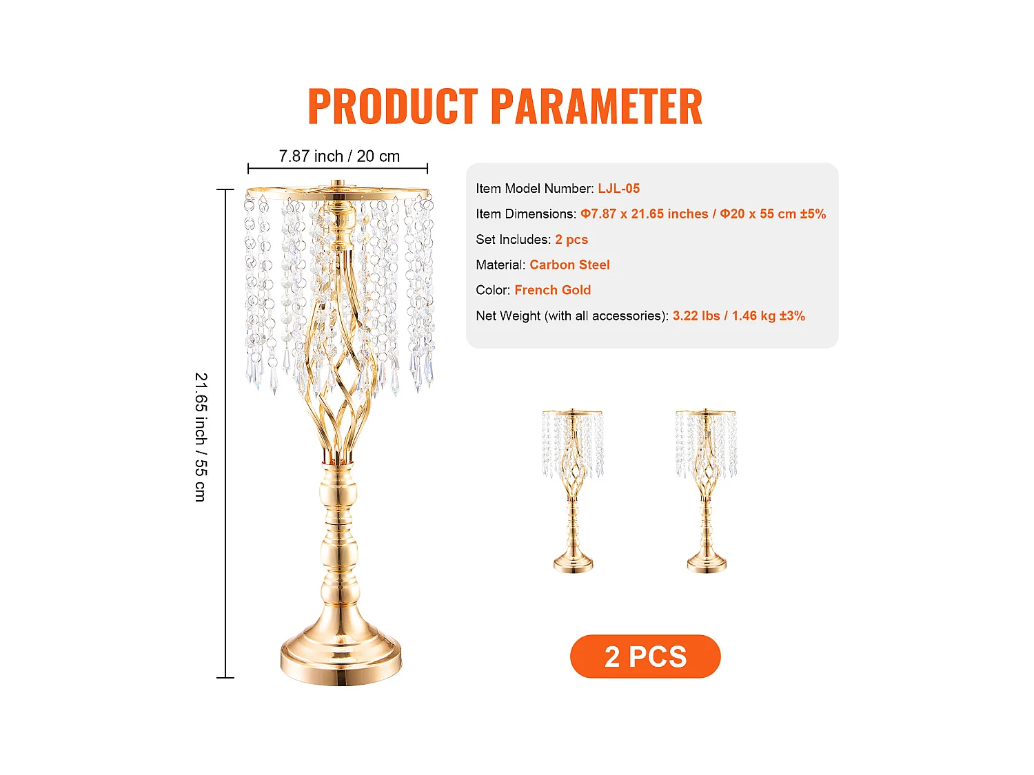 Vase SucceBuy Lot de 2 Vases à Fleurs en Cristal de 55 cm de Haut pour Mariage, Fête