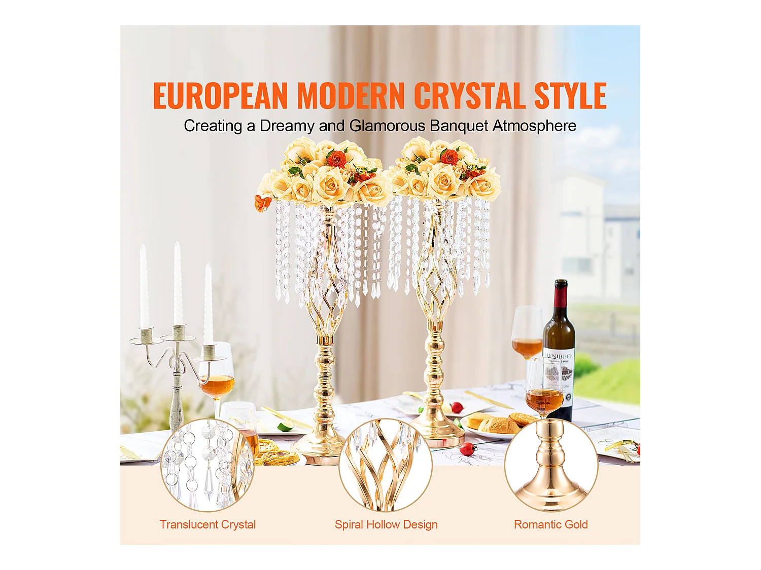 Vase SucceBuy Lot de 2 Vases à Fleurs en Cristal de 55 cm de Haut pour Mariage, Fête