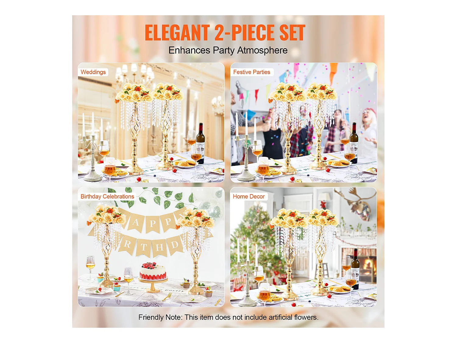 Vase SucceBuy Lot de 2 Vases à Fleurs en Cristal de 55 cm de Haut pour Mariage, Fête