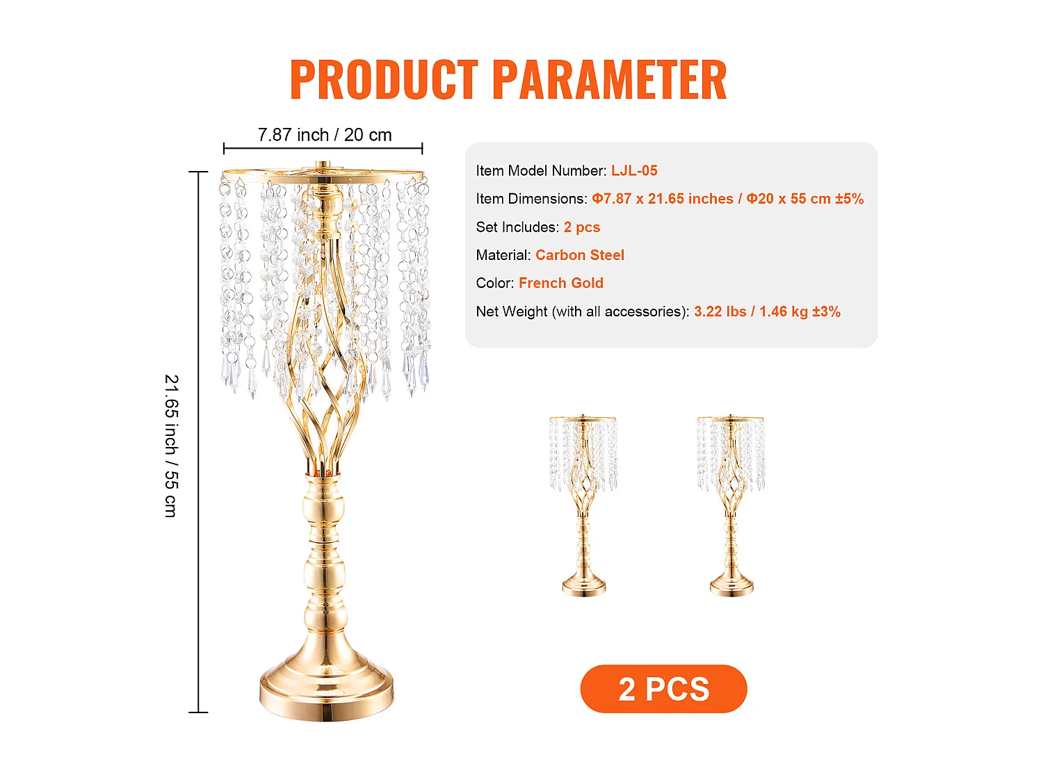 Vase SucceBuy Lot de 2 Vases à Fleurs en Cristal de 55 cm de Haut pour Mariage, Fête