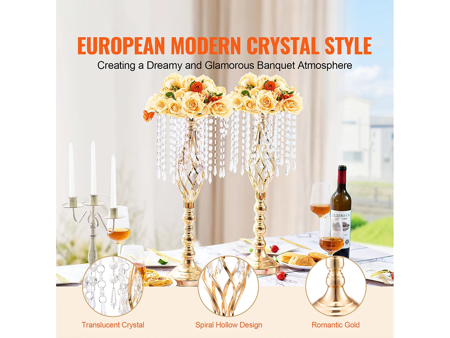 Vase SucceBuy Lot de 2 Vases à Fleurs en Cristal de 55 cm de Haut pour Mariage, Fête