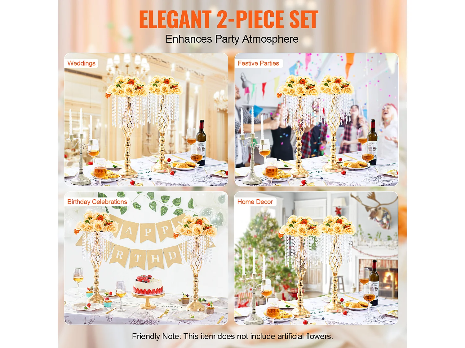 Vase SucceBuy Lot de 2 Vases à Fleurs en Cristal de 55 cm de Haut pour Mariage, Fête