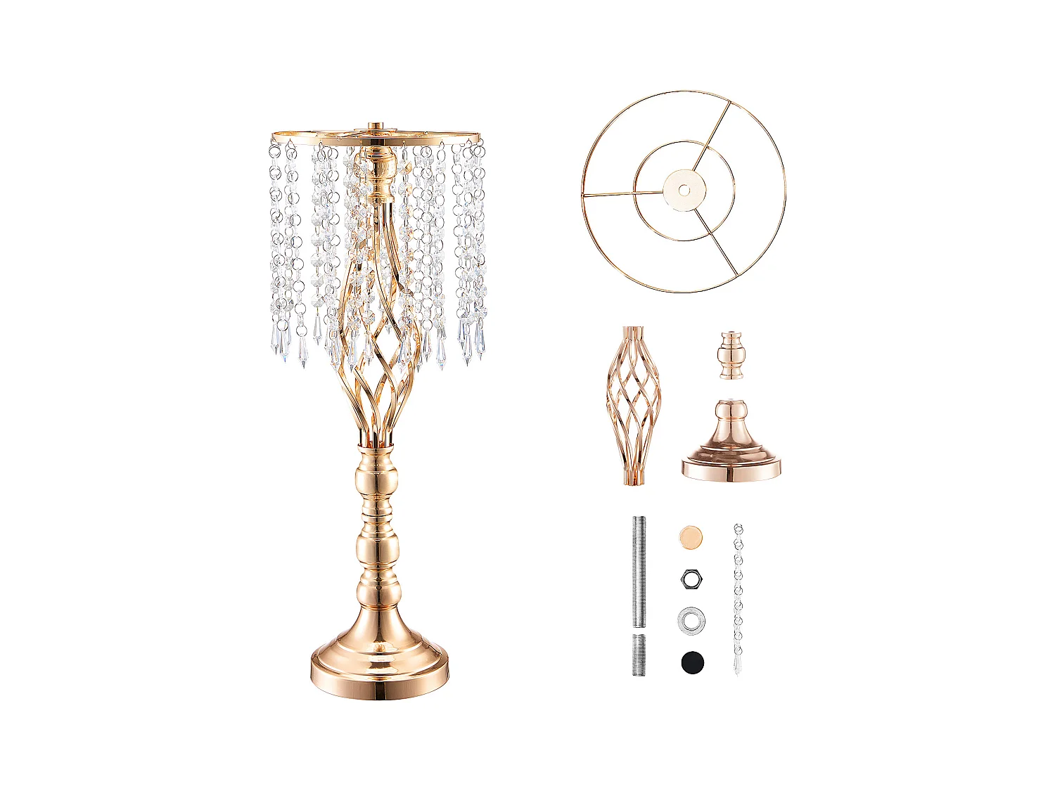 Wazon SucceBuy Zestaw 10 Kryształowych Stojaków na Kwiaty Ślubne o Wysokości 55 cm, Złoty Metalowy Wazon do Dekoracji, Bądź Świadkiem Szczęśliwych Chwil