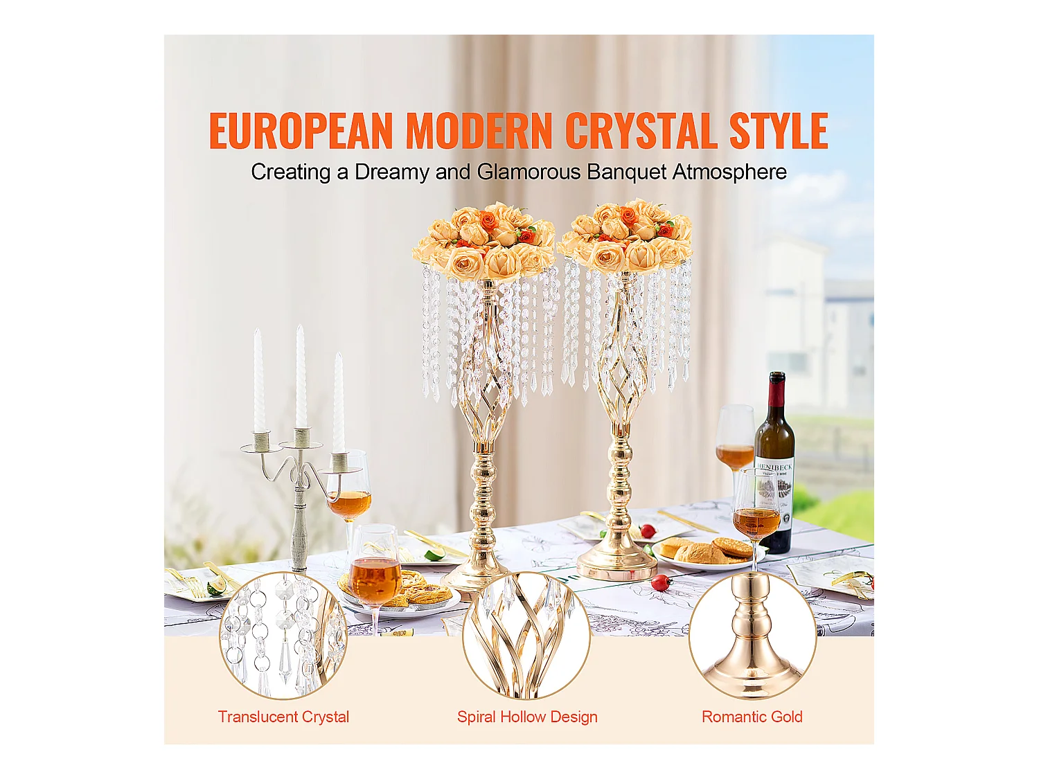 Vase SucceBuy Lot de 10 Supports de Fleurs de Mariage en Cristal de 55 cm de Haut, Vase en Métal Doré pour Décoration, Témoin de Vos Moments de Bonheur