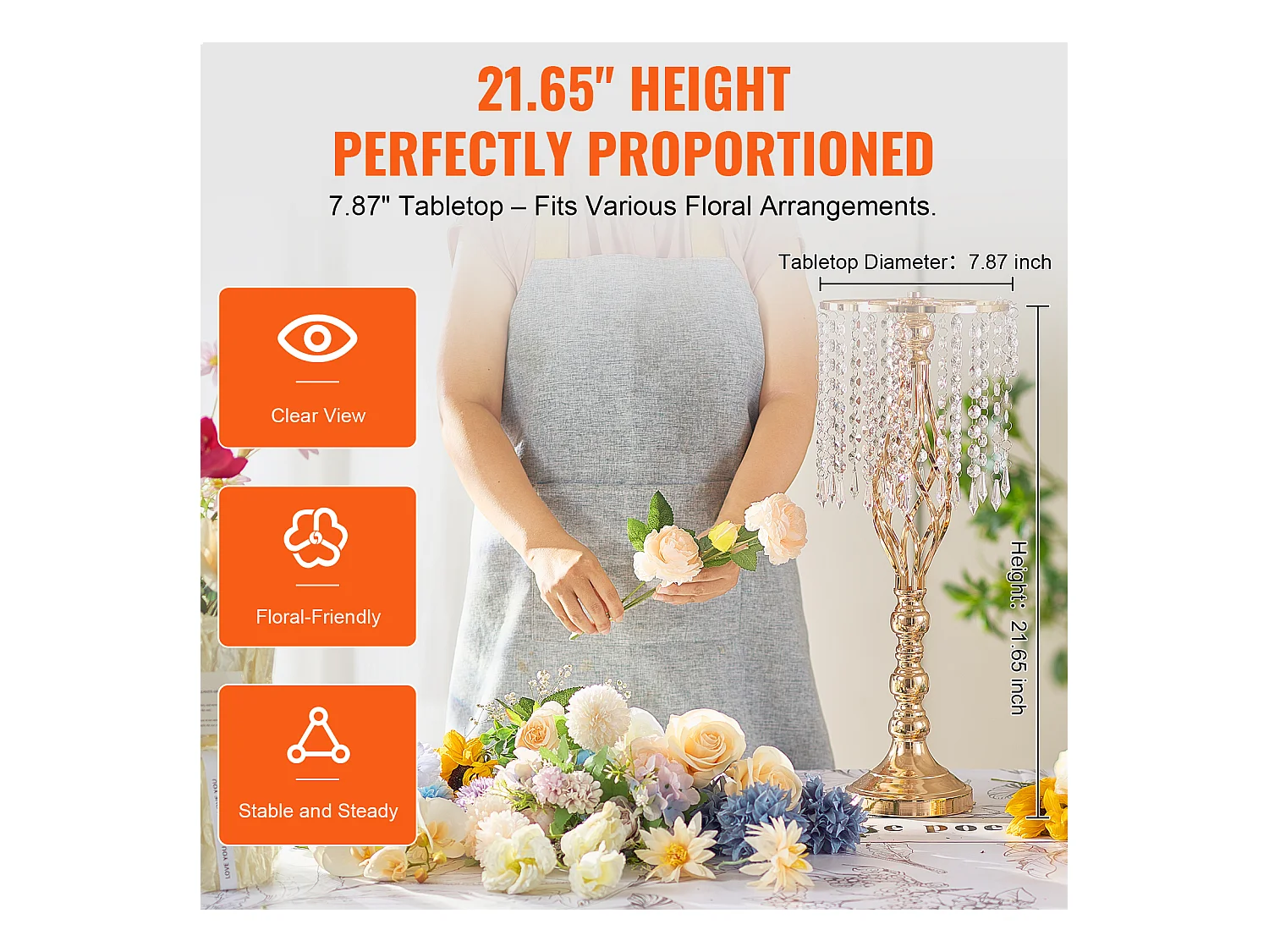 Vase SucceBuy Lot de 10 Supports de Fleurs de Mariage en Cristal de 55 cm de Haut, Vase en Métal Doré pour Décoration, Témoin de Vos Moments de Bonheur