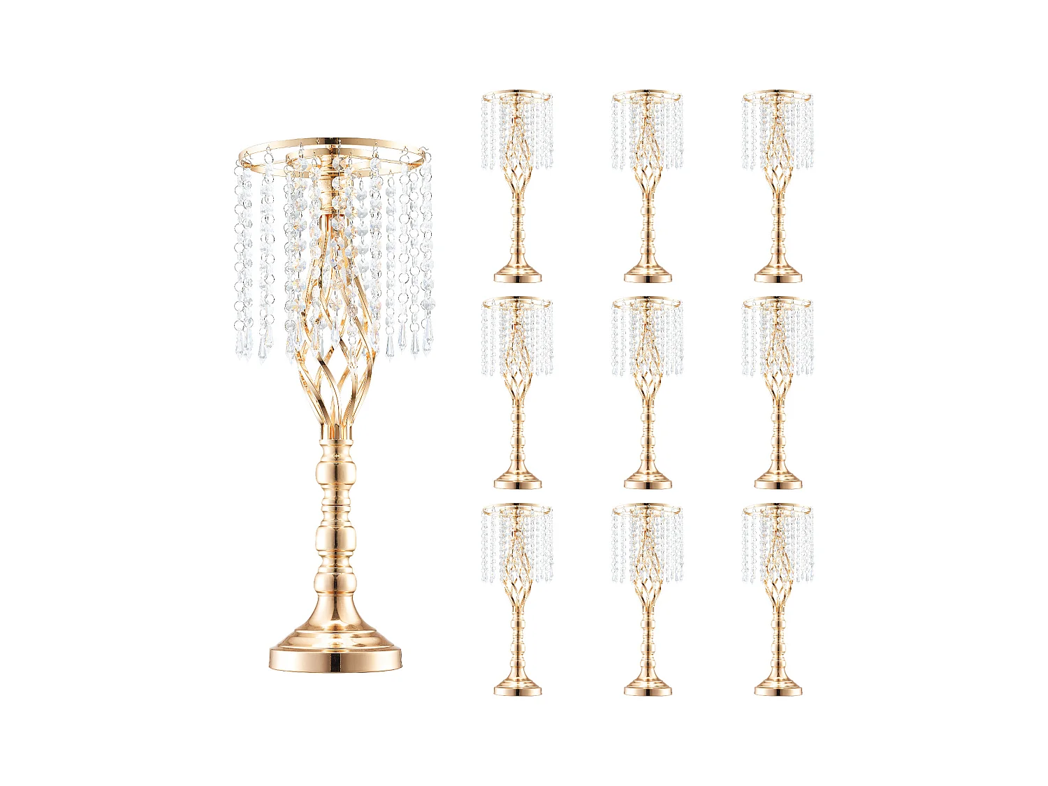 Vase SucceBuy Lot de 10 Supports de Fleurs de Mariage en Cristal de 55 cm de Haut, Vase en Métal Doré pour Décoration, Témoin de Vos Moments de Bonheur