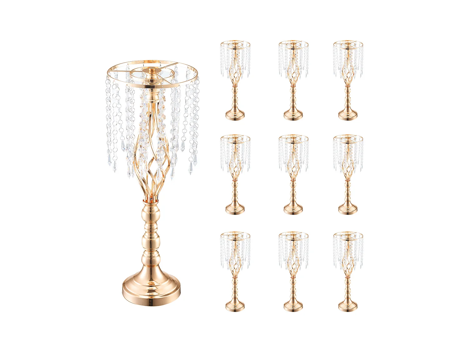 Vase SucceBuy Lot de 10 Supports de Fleurs de Mariage en Cristal de 55 cm de Haut, Vase en Métal Doré pour Décoration, Témoin de Vos Moments de Bonheur