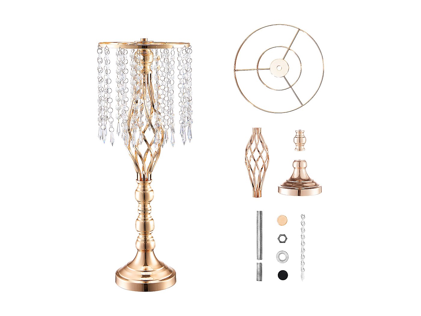 Set Di 2 Supporti Per Fiori Da Tavolo 55 Cm – Vasi In Metallo Oro Con Pendenti In Cristallo, Centrotavola Per Matrimoni E Feste - 2