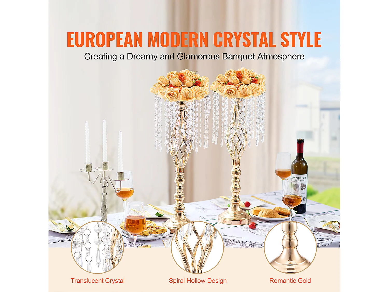 Wazon SucceBuy Zestaw 10 Kryształowych Stojaków na Kwiaty Ślubne o Wysokości 55 cm, Złoty Metalowy Wazon do Dekoracji, Bądź Świadkiem Szczęśliwych Chwil