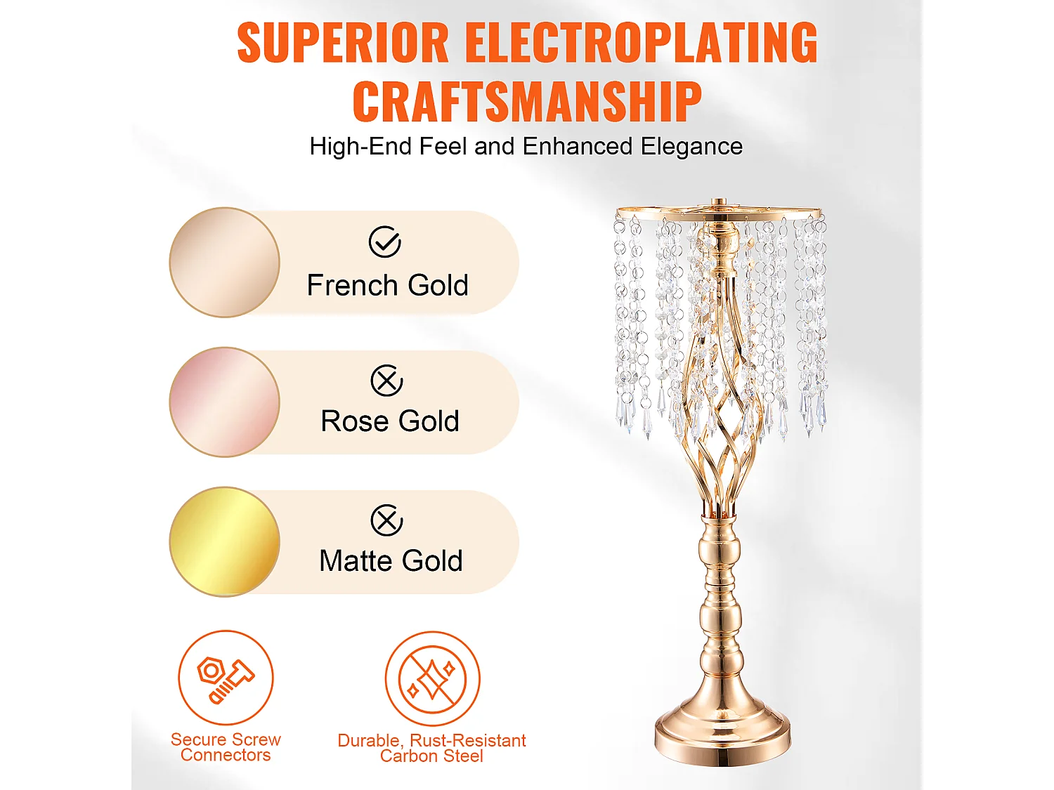 Wazon SucceBuy Zestaw 10 Kryształowych Stojaków na Kwiaty Ślubne o Wysokości 55 cm, Złoty Metalowy Wazon do Dekoracji, Bądź Świadkiem Szczęśliwych Chwil