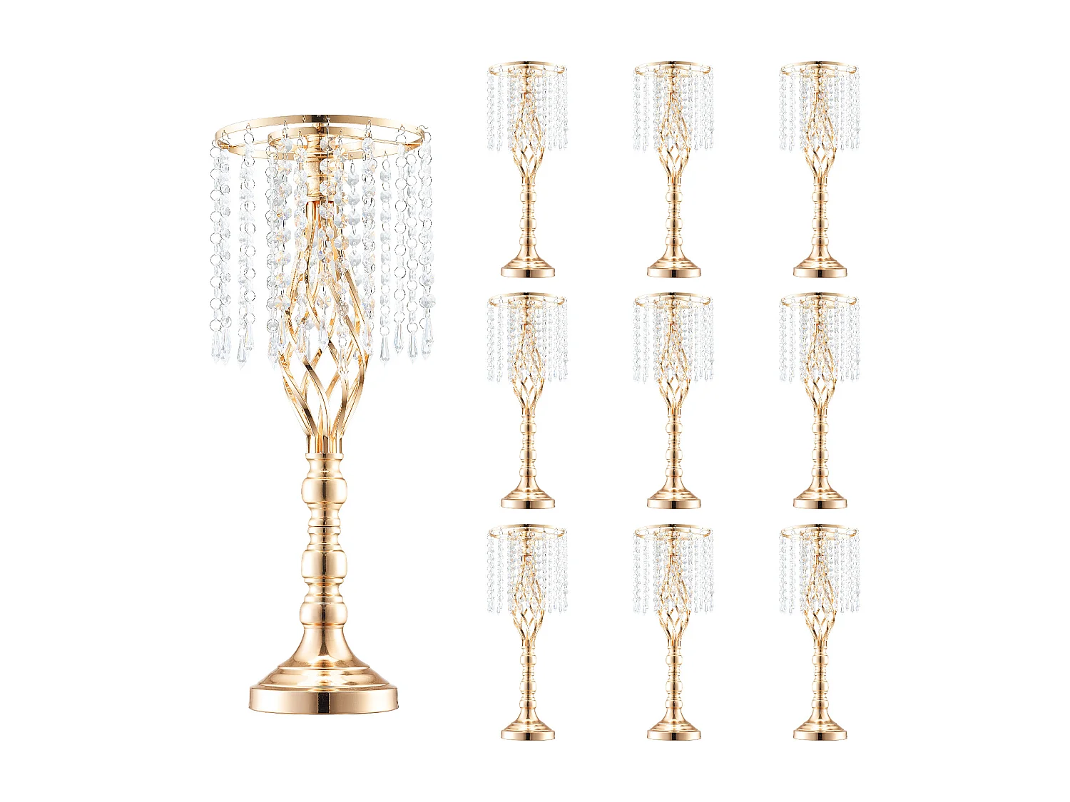 Wazon SucceBuy Zestaw 10 Kryształowych Stojaków na Kwiaty Ślubne o Wysokości 55 cm, Złoty Metalowy Wazon do Dekoracji, Bądź Świadkiem Szczęśliwych Chwil