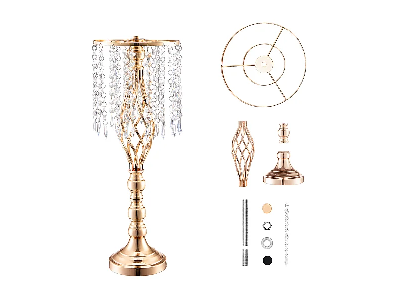 Vaas SucceBuy Set van 10, 55 cm Hoge Kristallen Bruidsbloemstandaards, Gouden Metalen Vaas ter Decoratie, Getuige van Uw Gelukkige Momenten