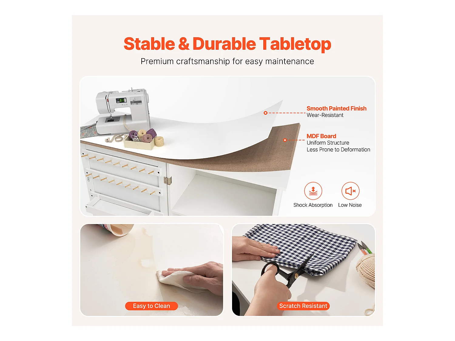 Tableau de Couture SucceBuy Pliante avec Roulettes Verrouillables Étagères de Rangement Plateaux Porte Blanc