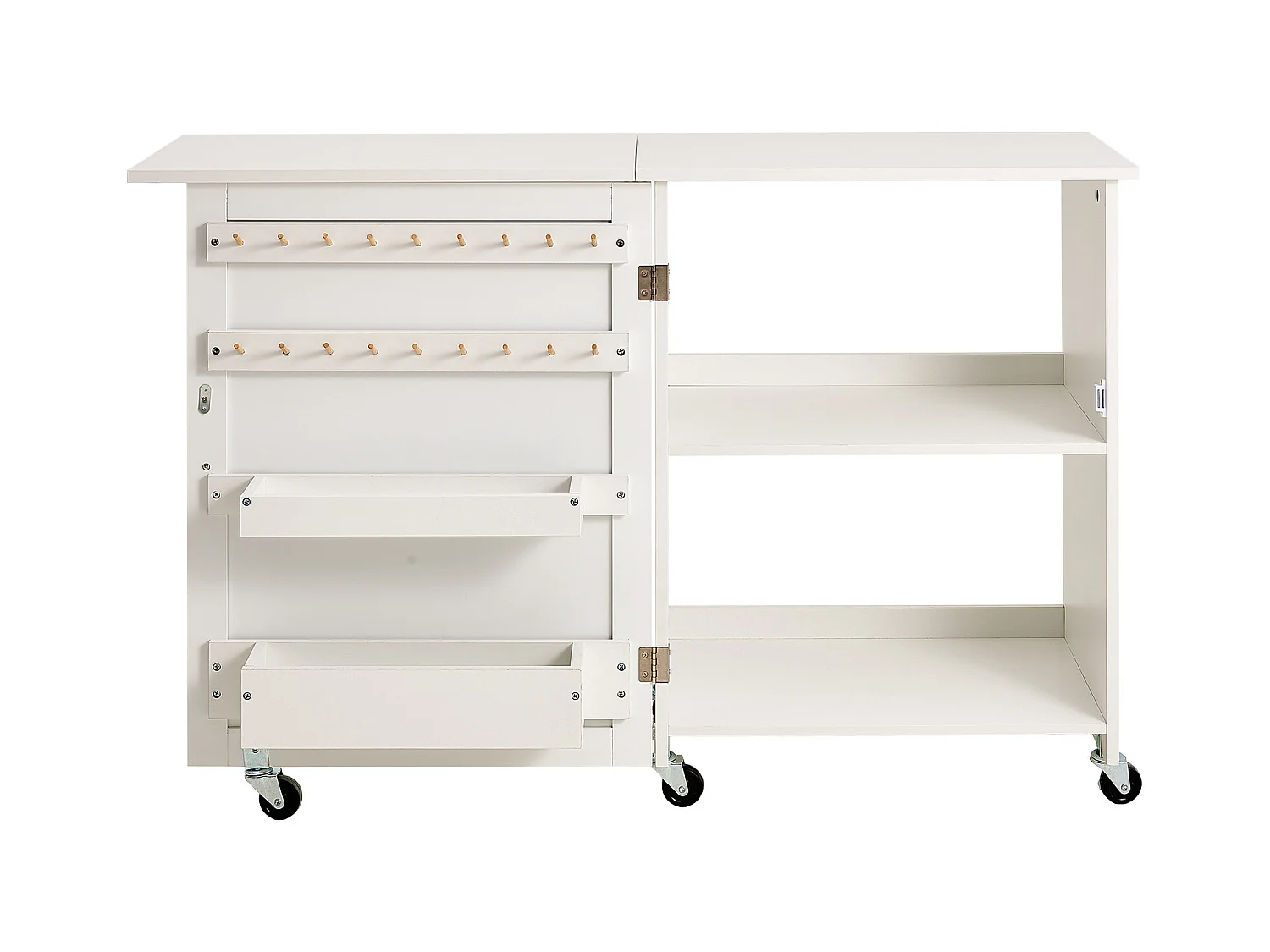 Tableau de Couture SucceBuy Pliante avec Roulettes Verrouillables Étagères de Rangement Plateaux Porte Blanc