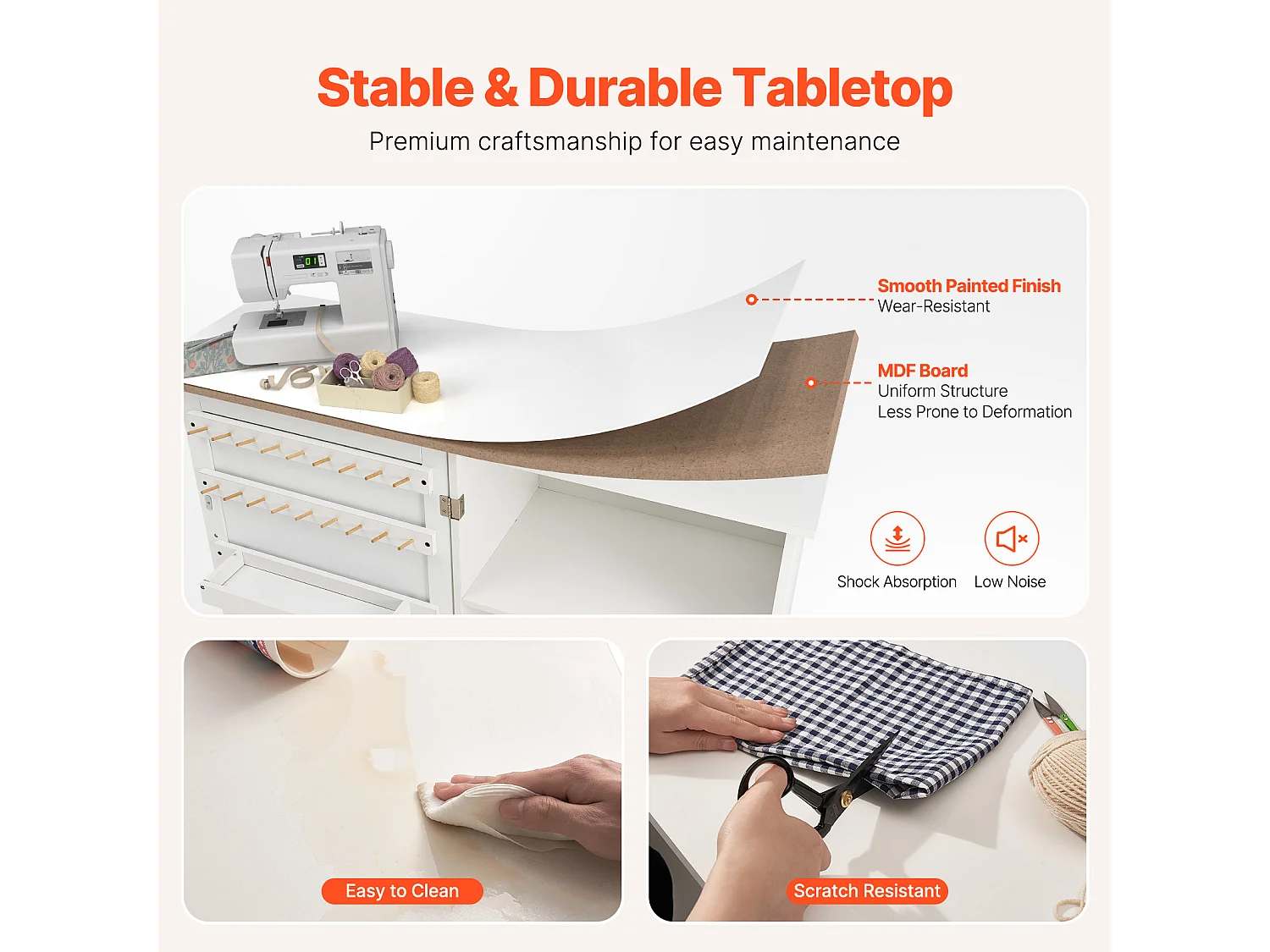 Mesa de Costura SucceBuy Plegable con Ruedas Bloqueables Estantes de Almacenamiento Bandejas Puerta Blanco