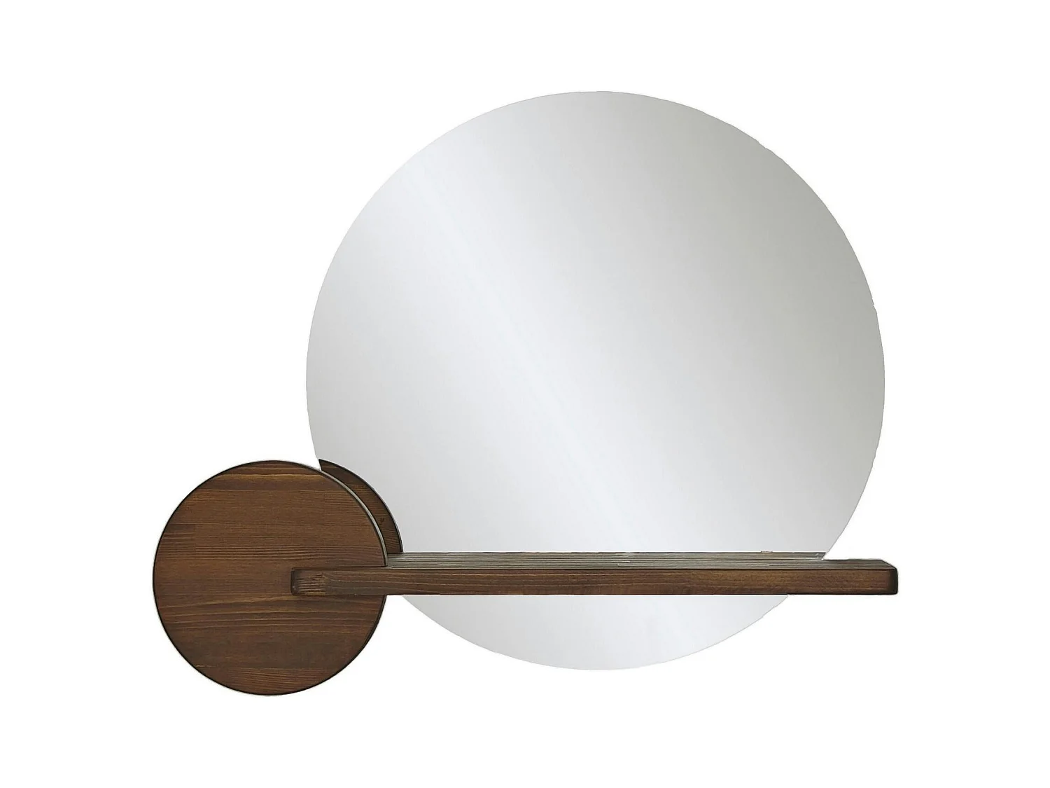 Miroir d'entrée rond avec étagère en bois brun HILO