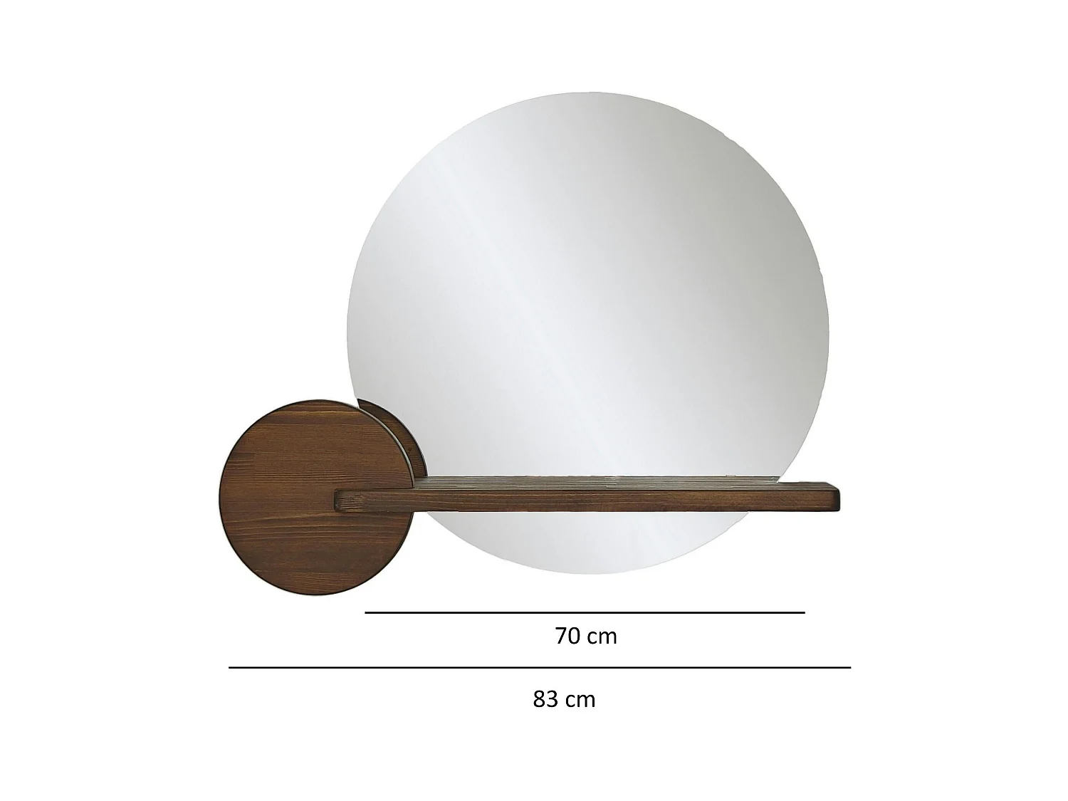 Miroir d'entrée rond avec étagère en bois brun HILO