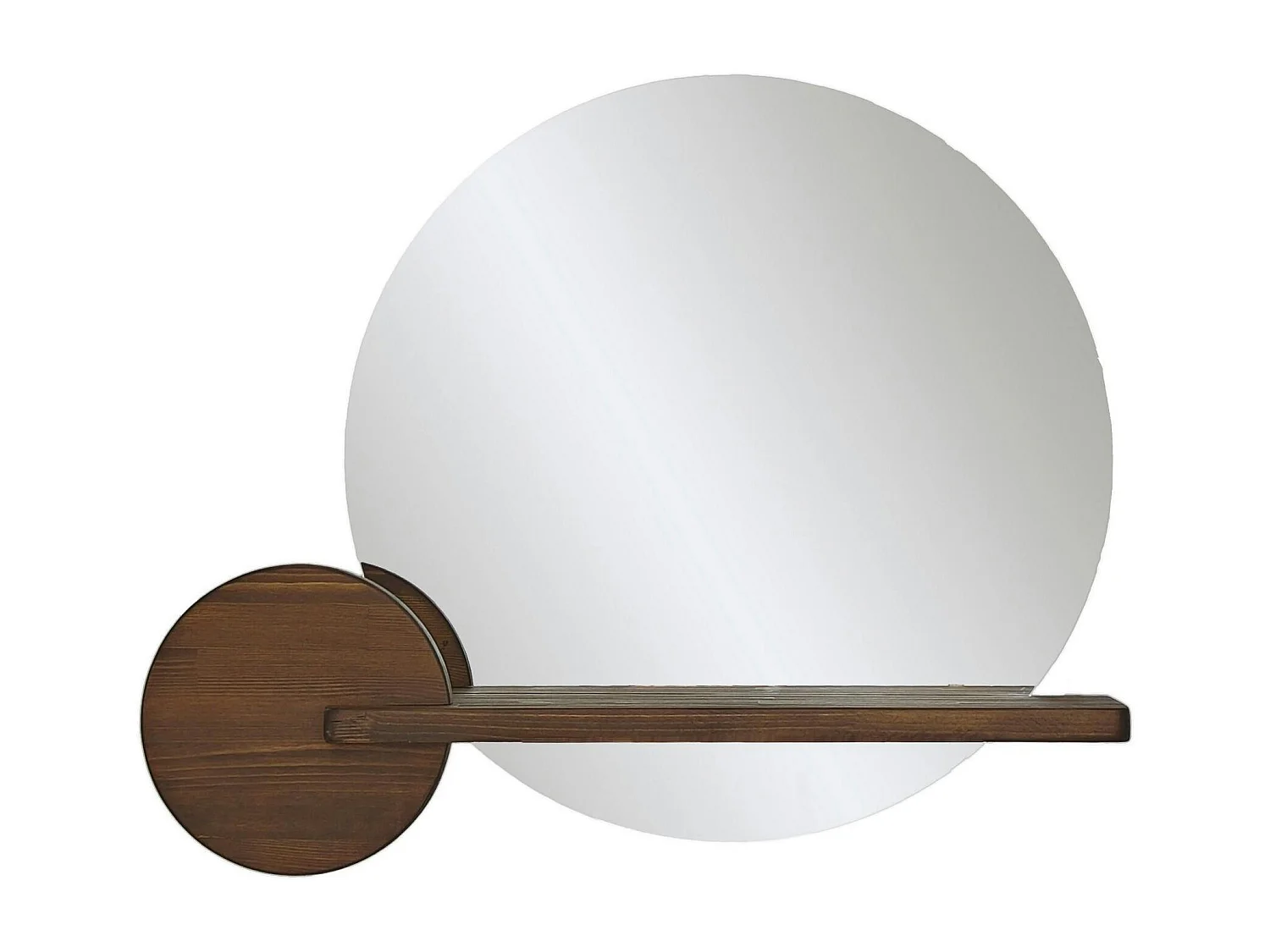 Miroir d'entrée rond avec étagère en bois brun HILO
