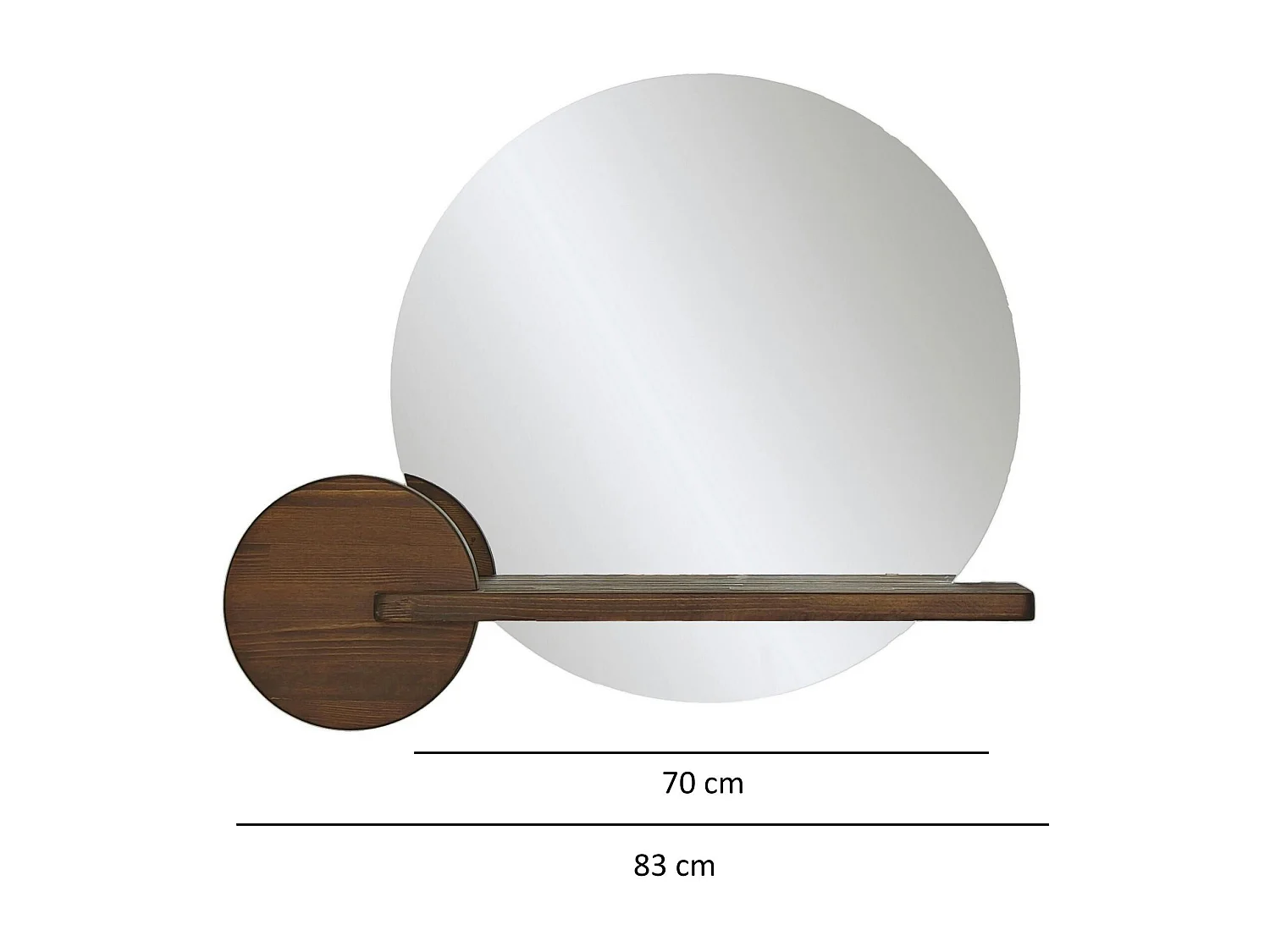 Miroir d'entrée rond avec étagère en bois brun HILO