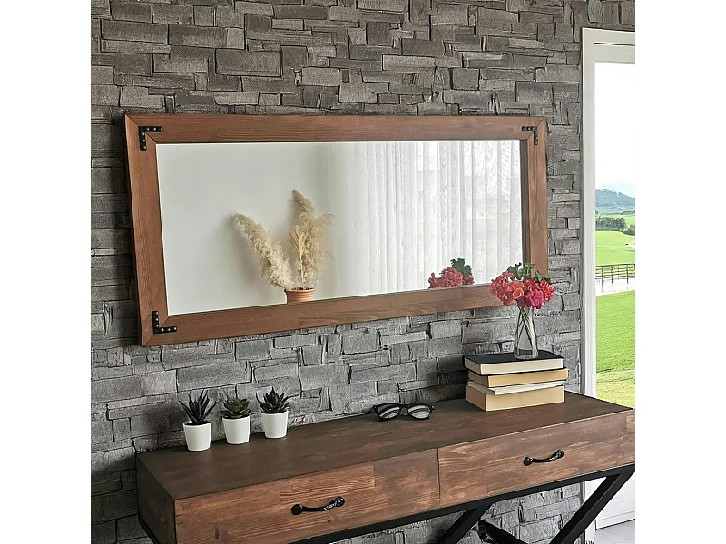 Miroir mural en bois brun - format horizontal HILO