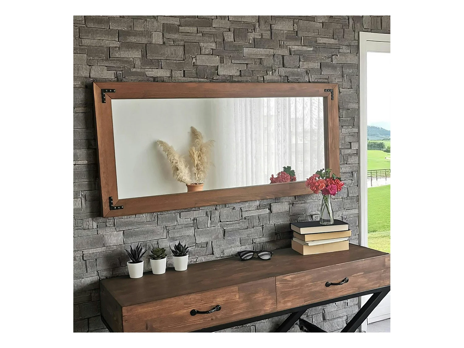 Miroir mural en bois brun - format horizontal HILO