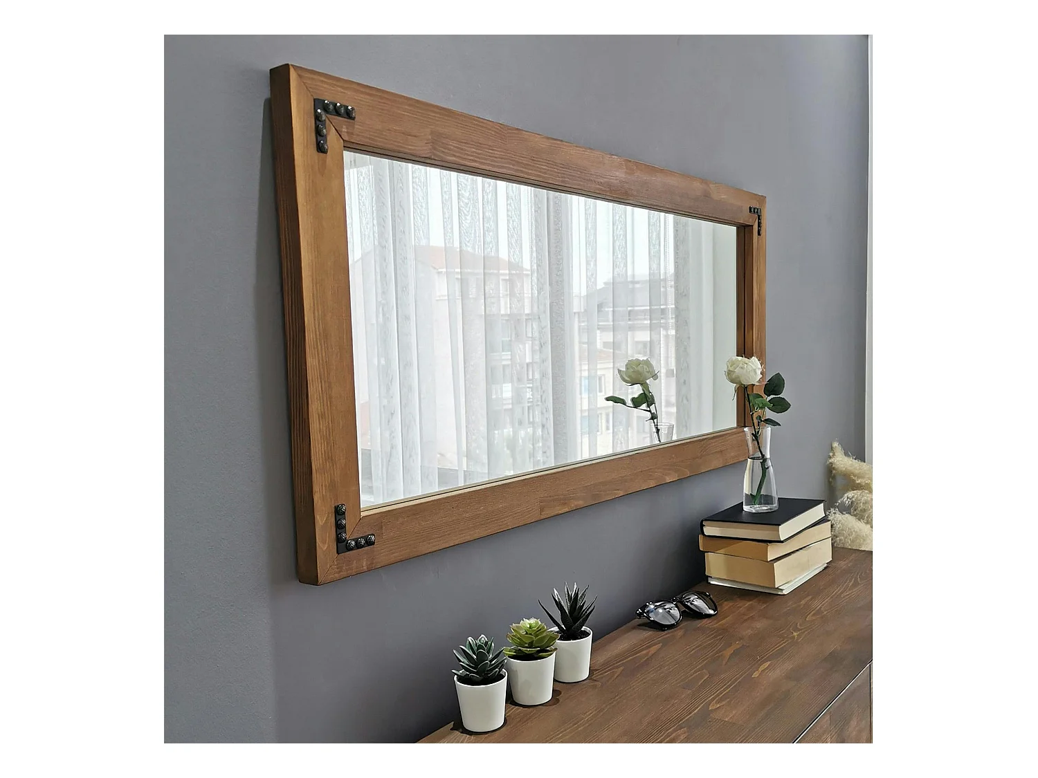 Miroir mural en bois brun - format horizontal HILO