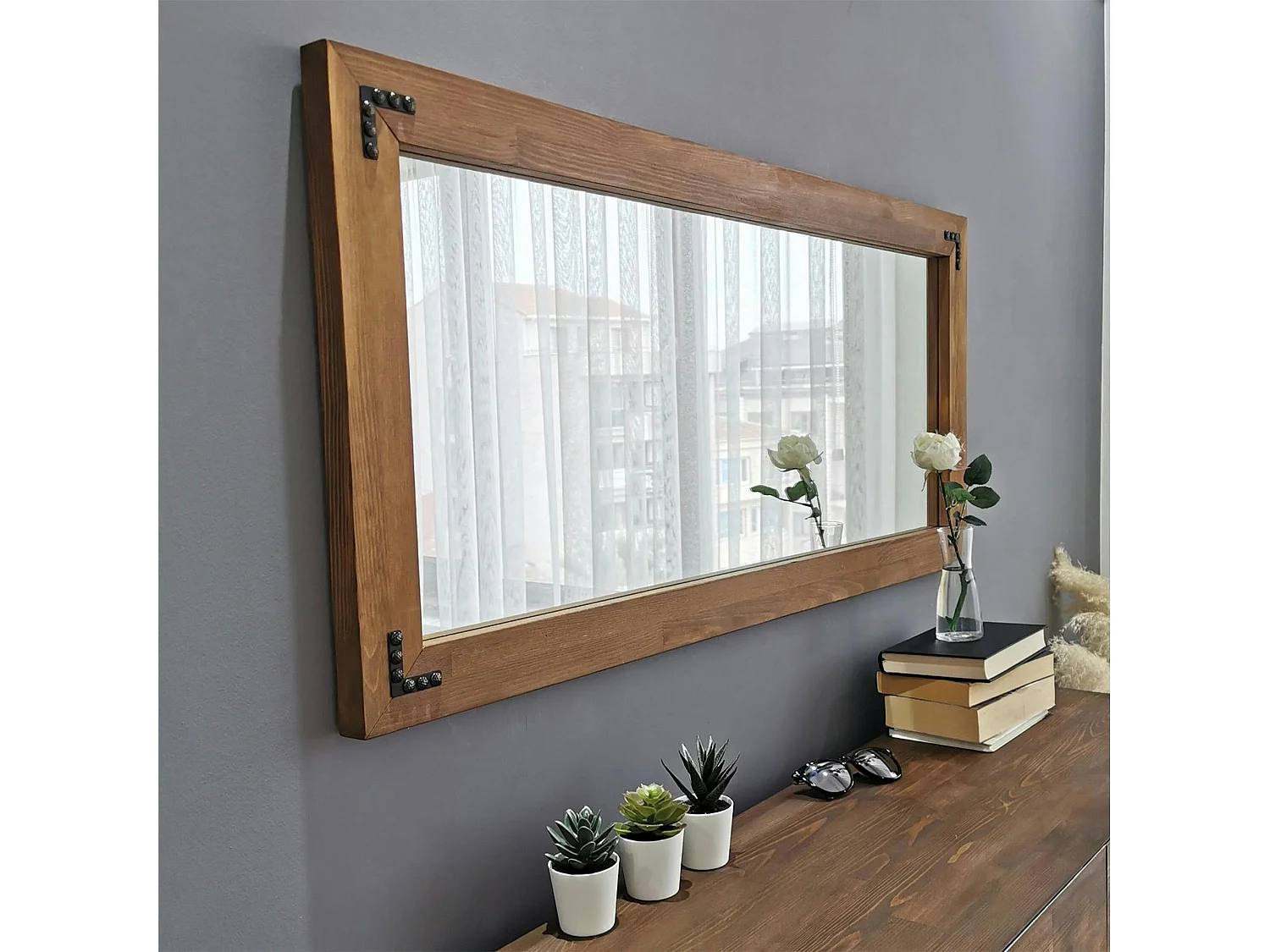 Miroir mural en bois brun - format horizontal HILO