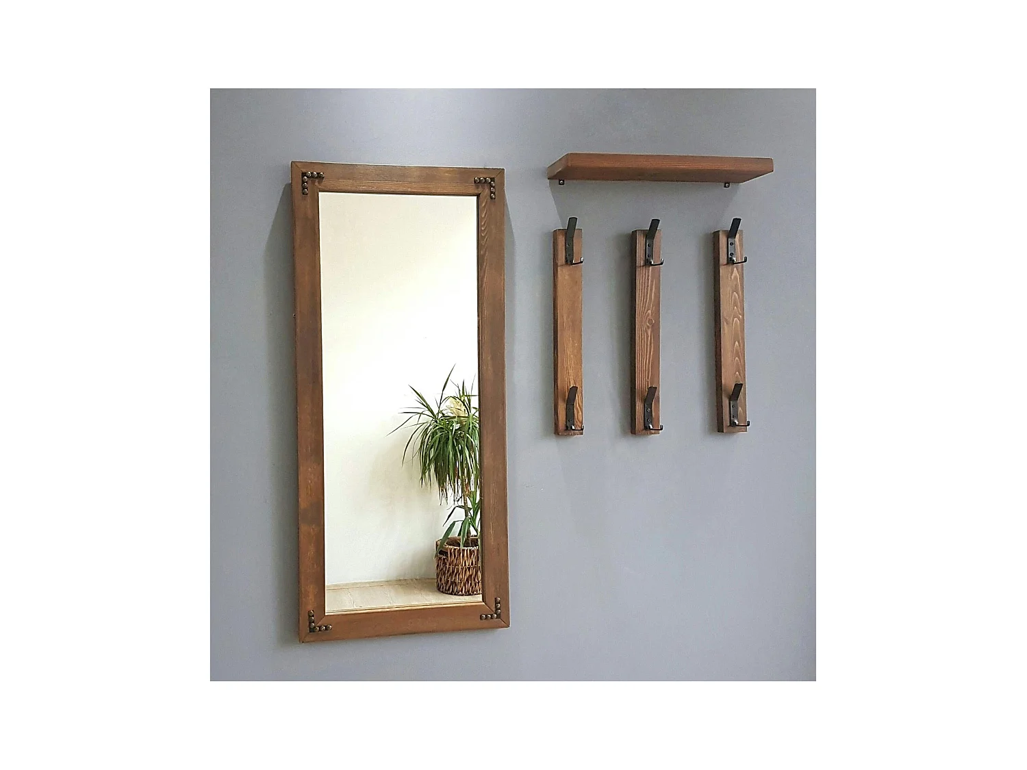 Vestiaire mural - 1 miroir, 3 portemanteaux, 1 étagère HILO