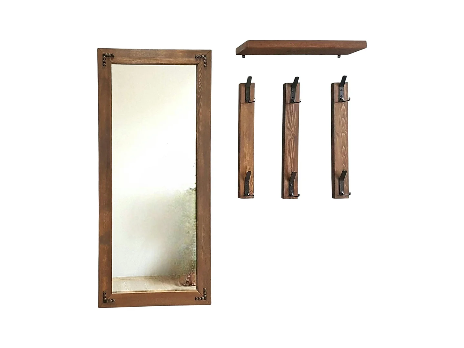 Vestiaire mural - 1 miroir, 3 portemanteaux, 1 étagère HILO