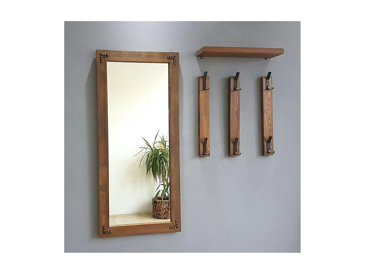 Vestiaire mural - 1 miroir, 3 portemanteaux, 1 étagère HILO