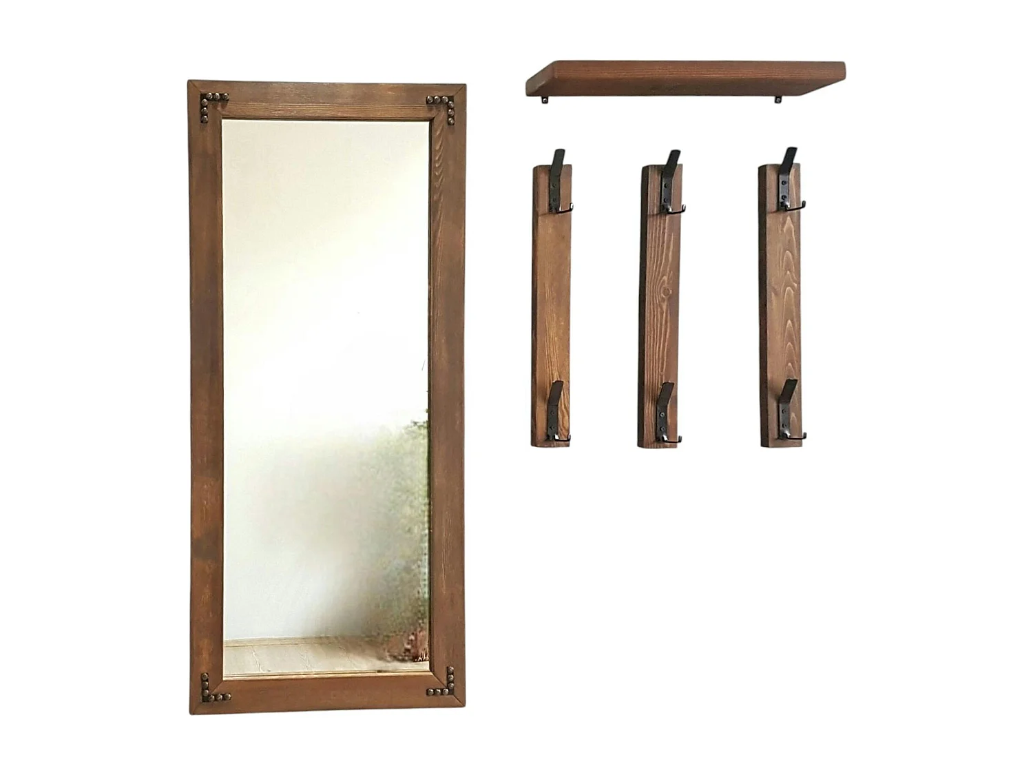 Vestiaire mural - 1 miroir, 3 portemanteaux, 1 étagère HILO