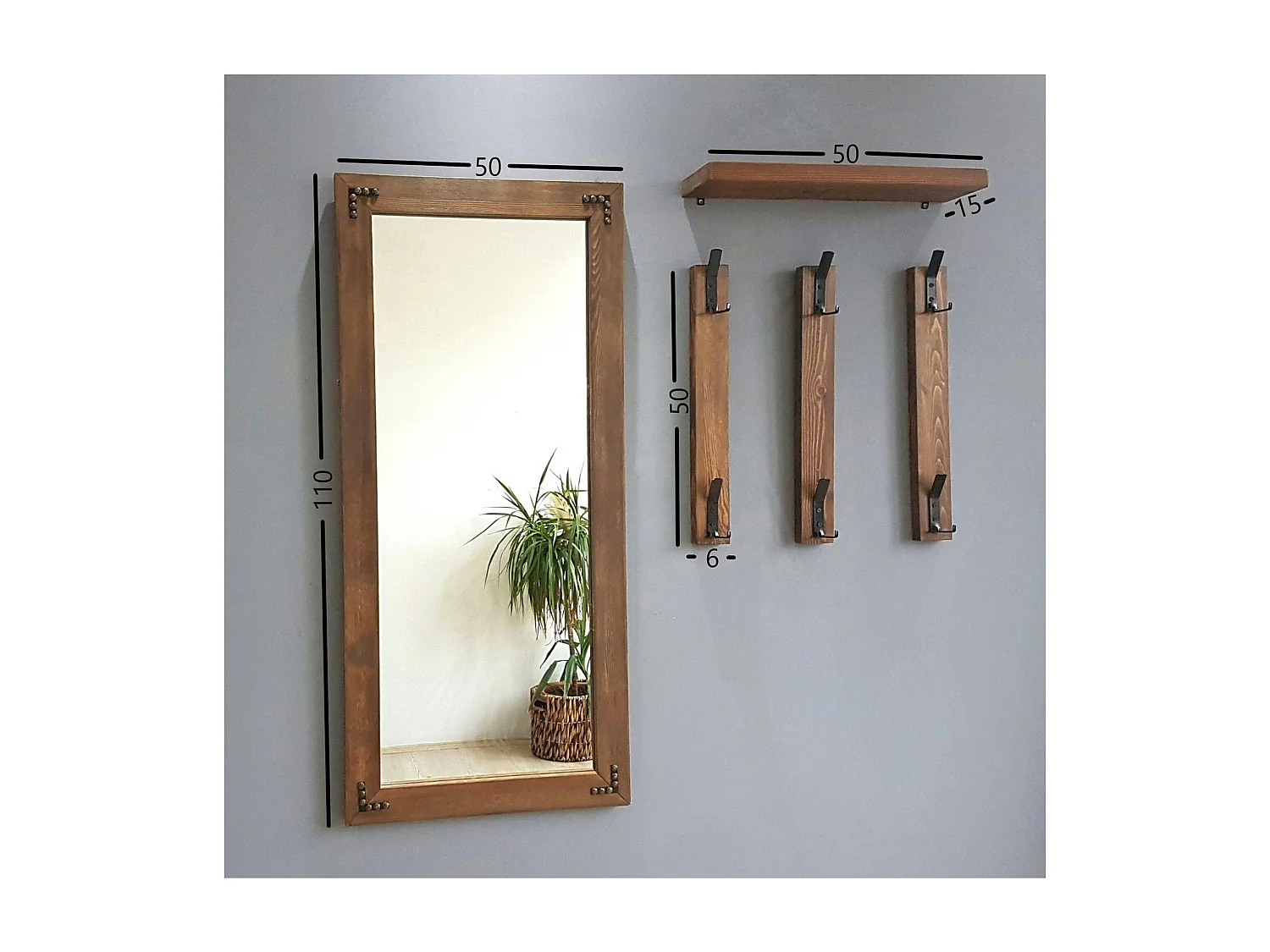 Vestiaire mural - 1 miroir, 3 portemanteaux, 1 étagère HILO