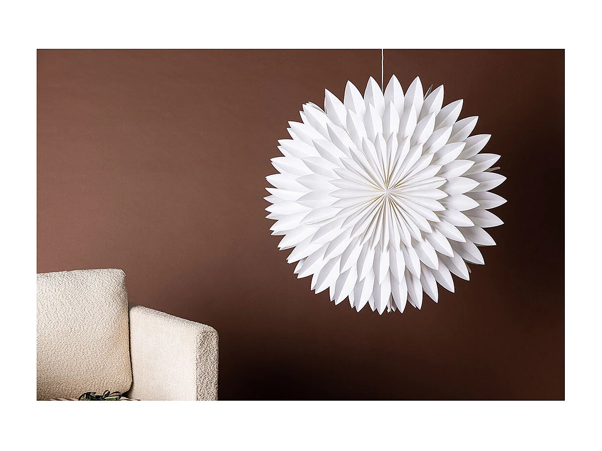 Gran flor de Pascua con colgante de papel claro Ø80cm de color blanco.