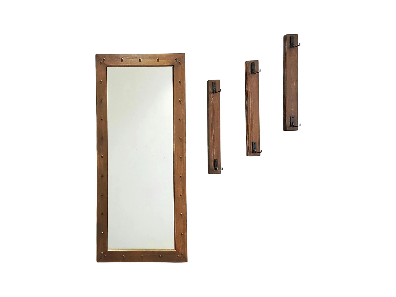 Vestiaire mural avec miroir - 3 portemanteaux en bois HILO