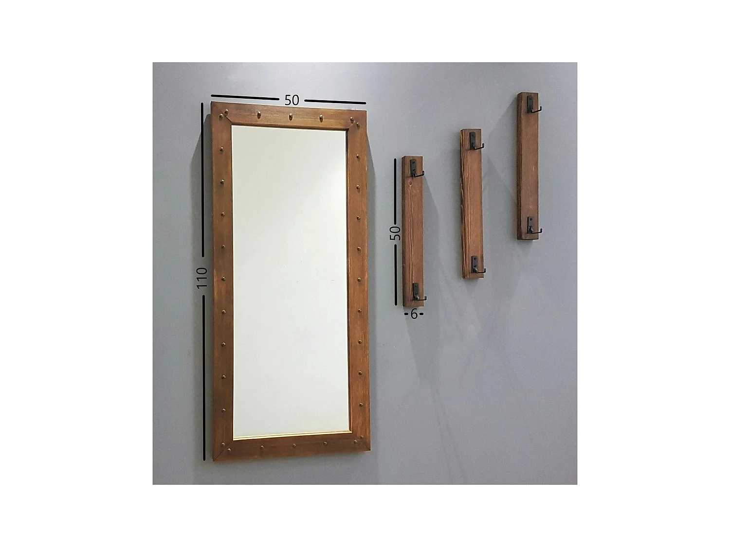 Vestiaire mural avec miroir - 3 portemanteaux en bois HILO