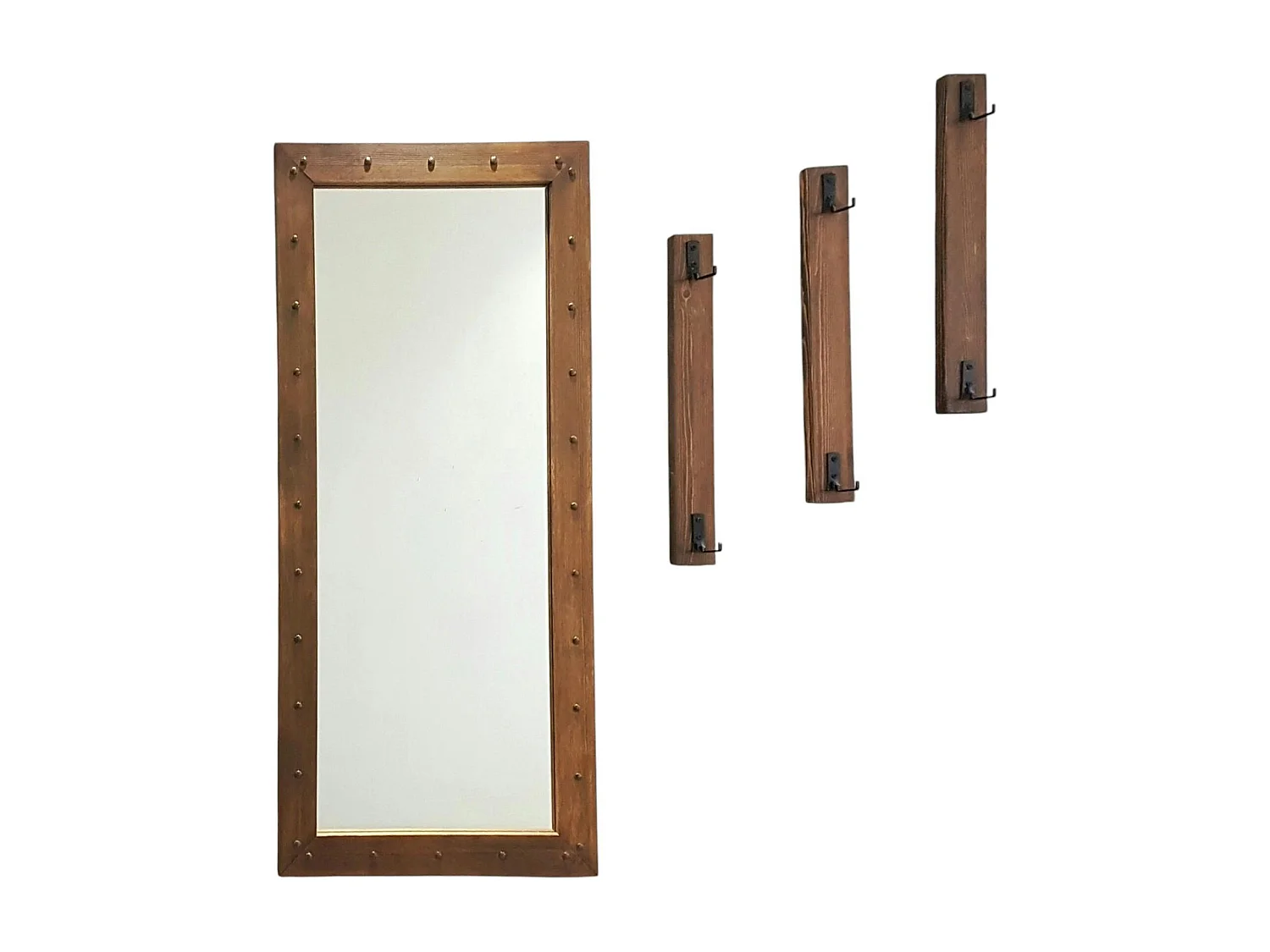 Vestiaire mural avec miroir - 3 portemanteaux en bois HILO