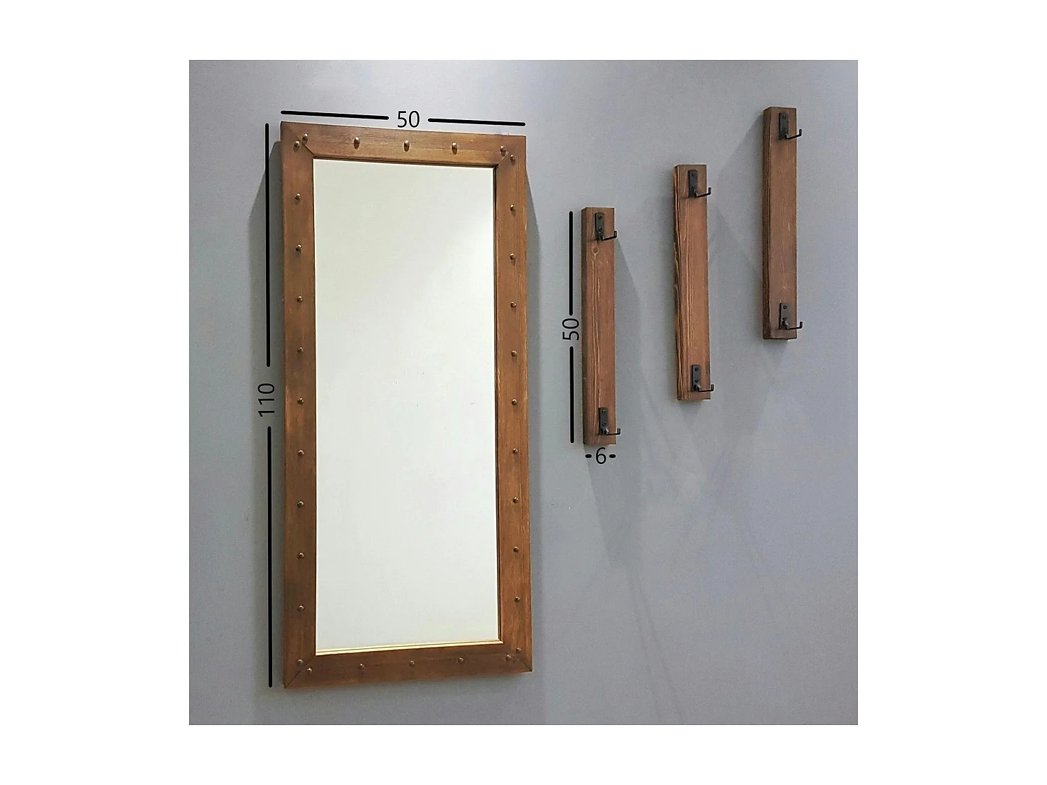 Vestiaire mural avec miroir - 3 portemanteaux en bois HILO