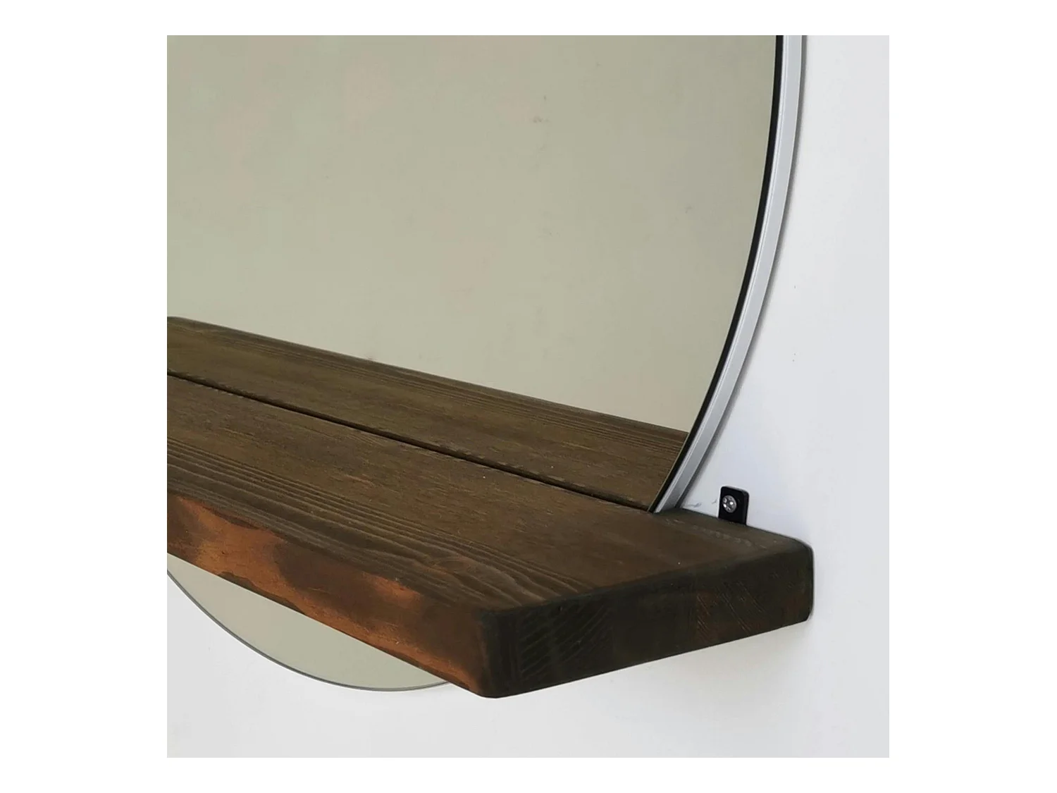 Miroir rond avec étagère en bois brun HILO