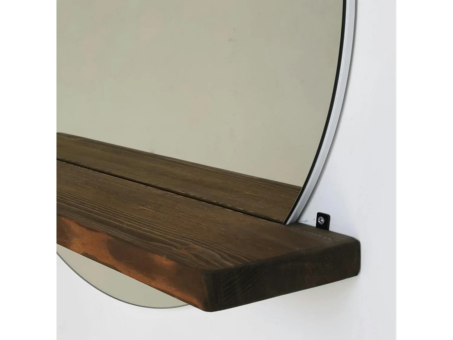 Miroir rond avec étagère en bois brun HILO