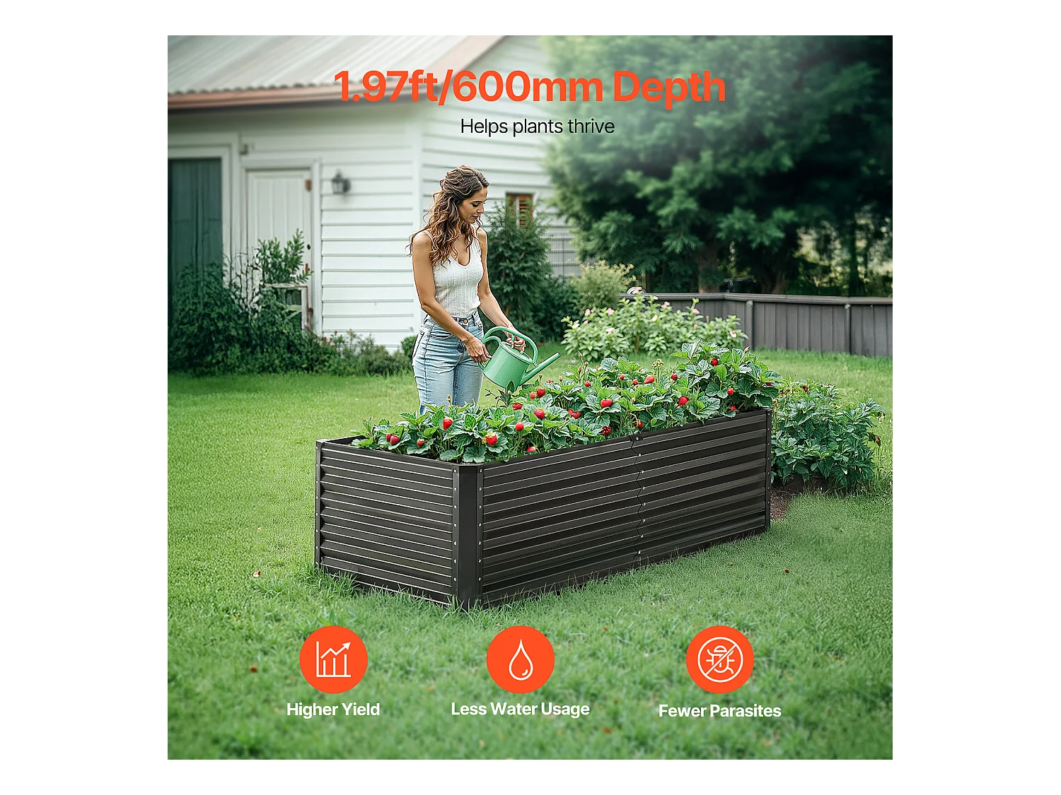 Jardinière Surélevée en Métal SucceBuy 182.88 x 91.44 x 60.96cm Jardinière d'Extérieur Galvanisée Gris Foncé