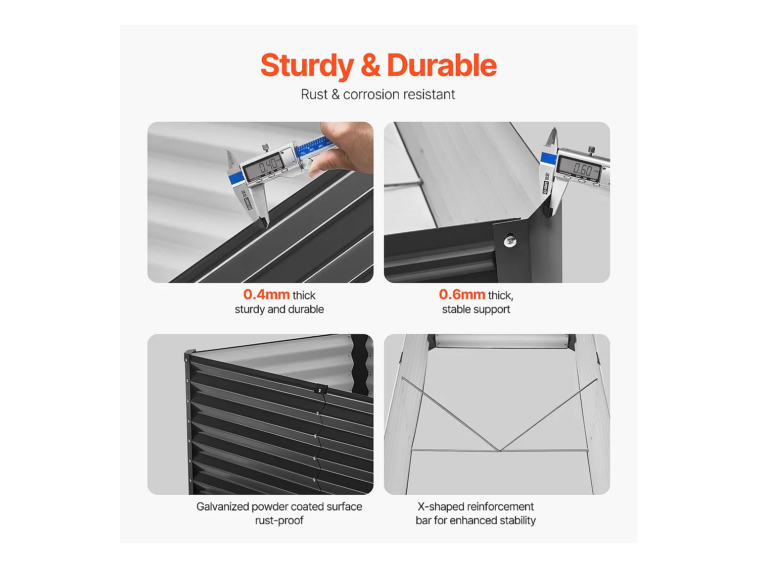 Jardinière Surélevée en Métal SucceBuy 182.88 x 91.44 x 60.96cm Jardinière d'Extérieur Galvanisée Gris Foncé