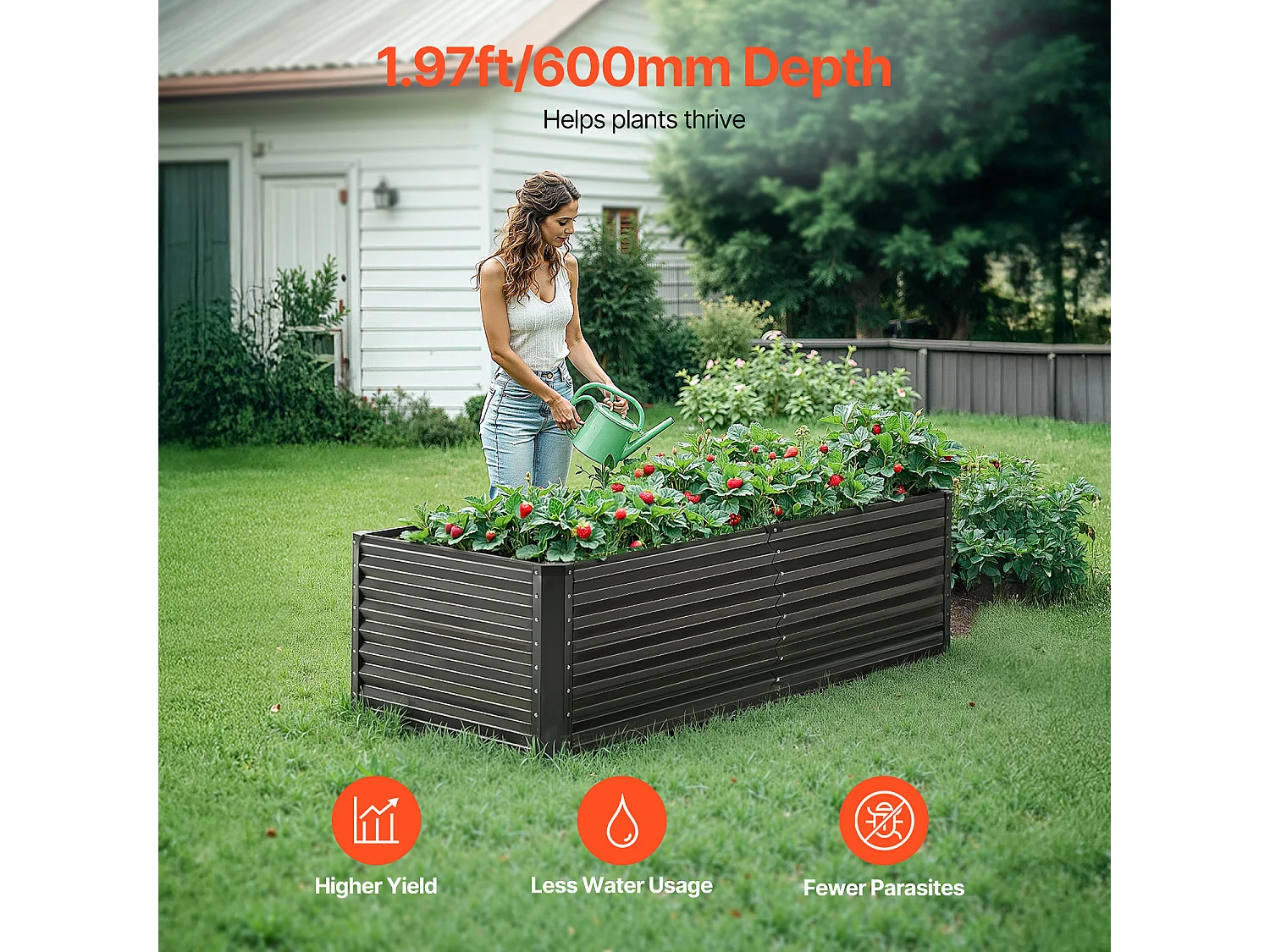 Jardinière Surélevée en Métal SucceBuy 182.88 x 91.44 x 60.96cm Jardinière d'Extérieur Galvanisée Gris Foncé