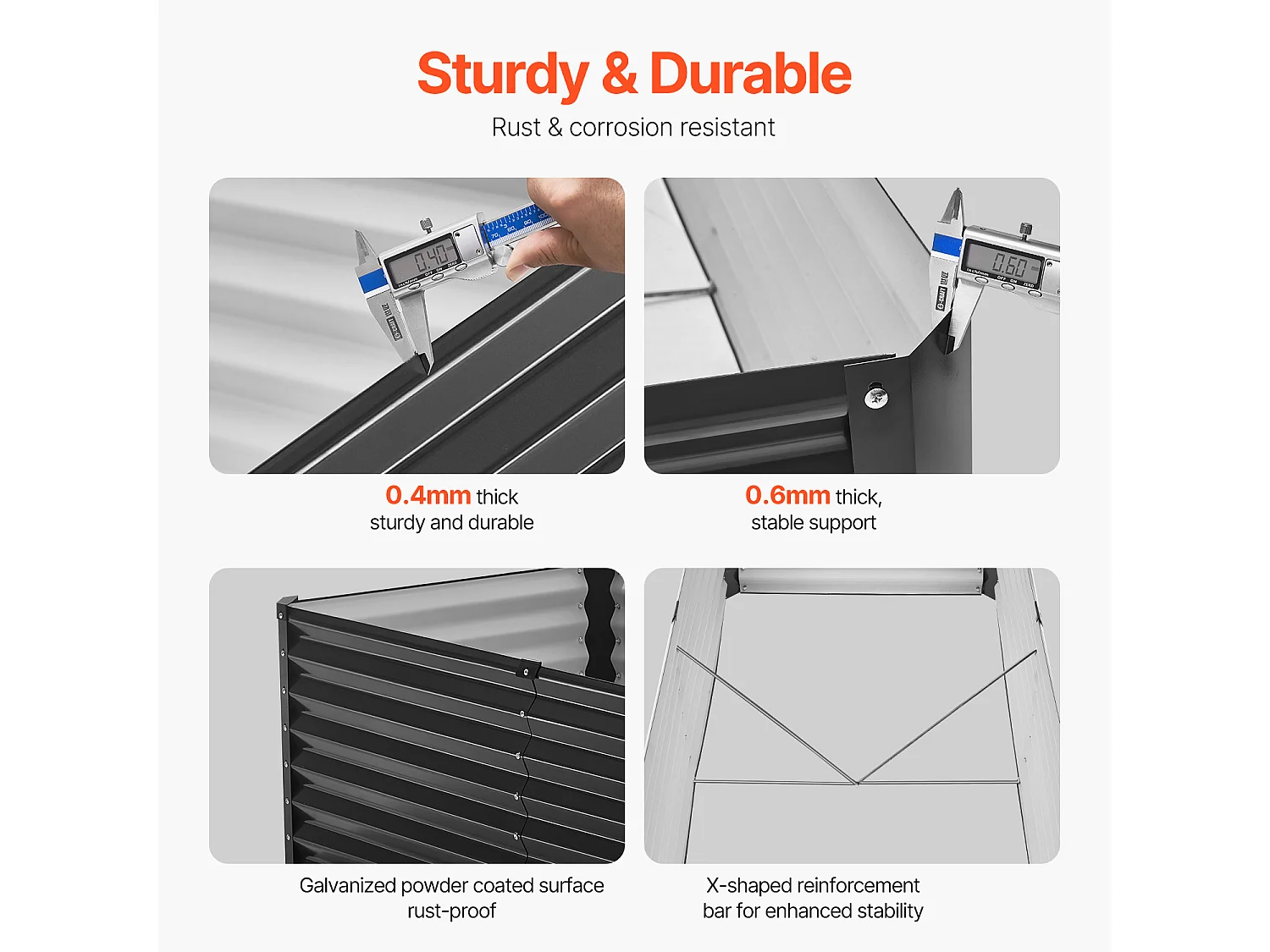 Jardinière Surélevée en Métal SucceBuy 182.88 x 91.44 x 60.96cm Jardinière d'Extérieur Galvanisée Gris Foncé